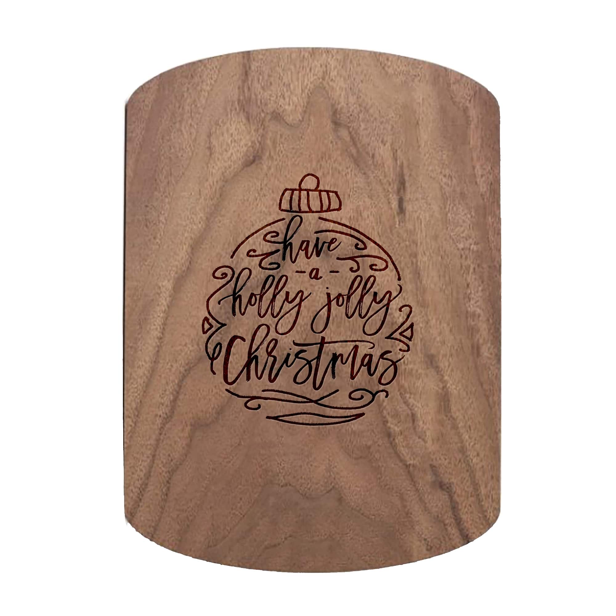 Holly Jolly Christmas Script 11" x 8" Walnut Oval Cutting Board