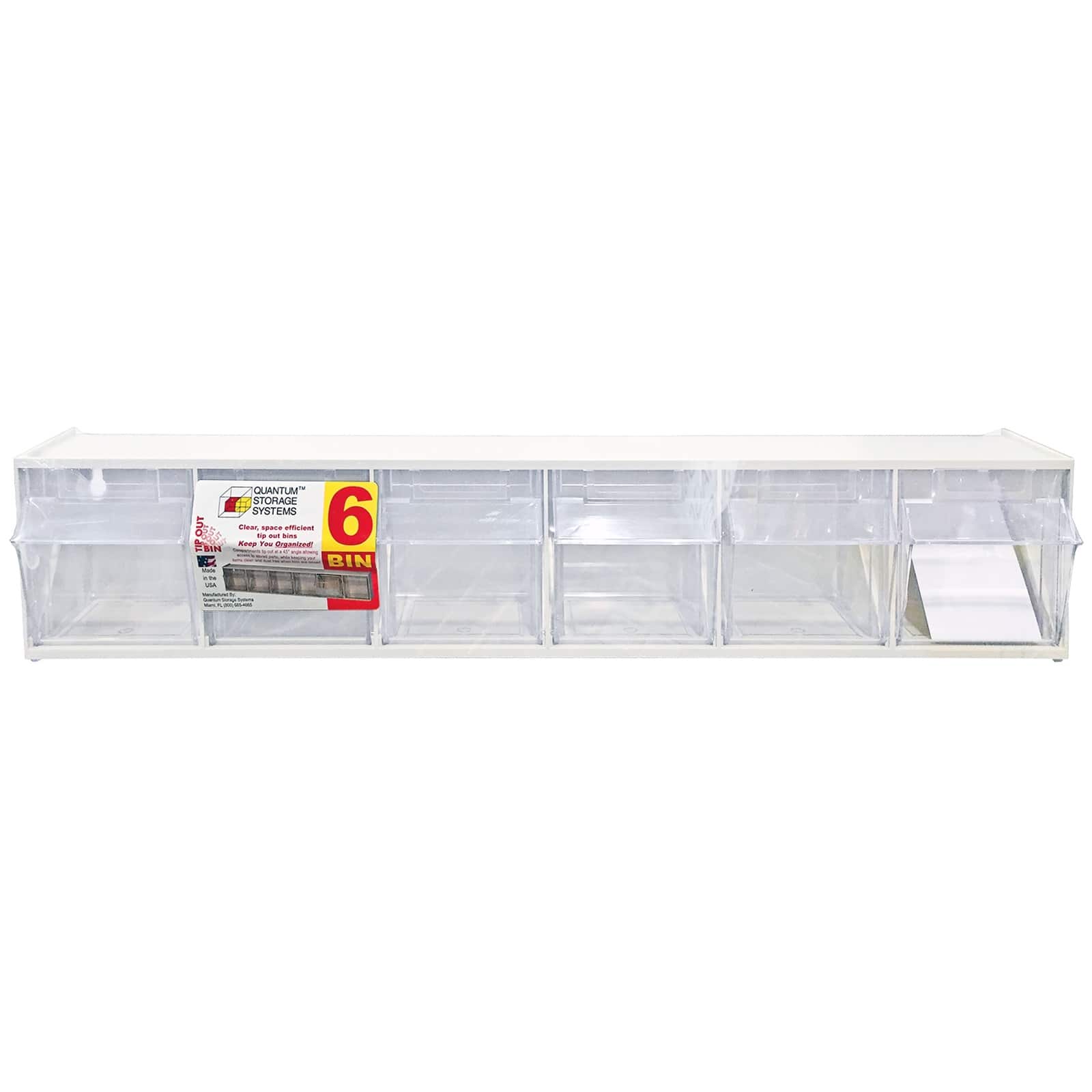 Quantum Storage Systems&#xAE; 4.5&#x22; x 23.625&#x22; White 6 Compartment Storage Box with Clear Tip Out Bins