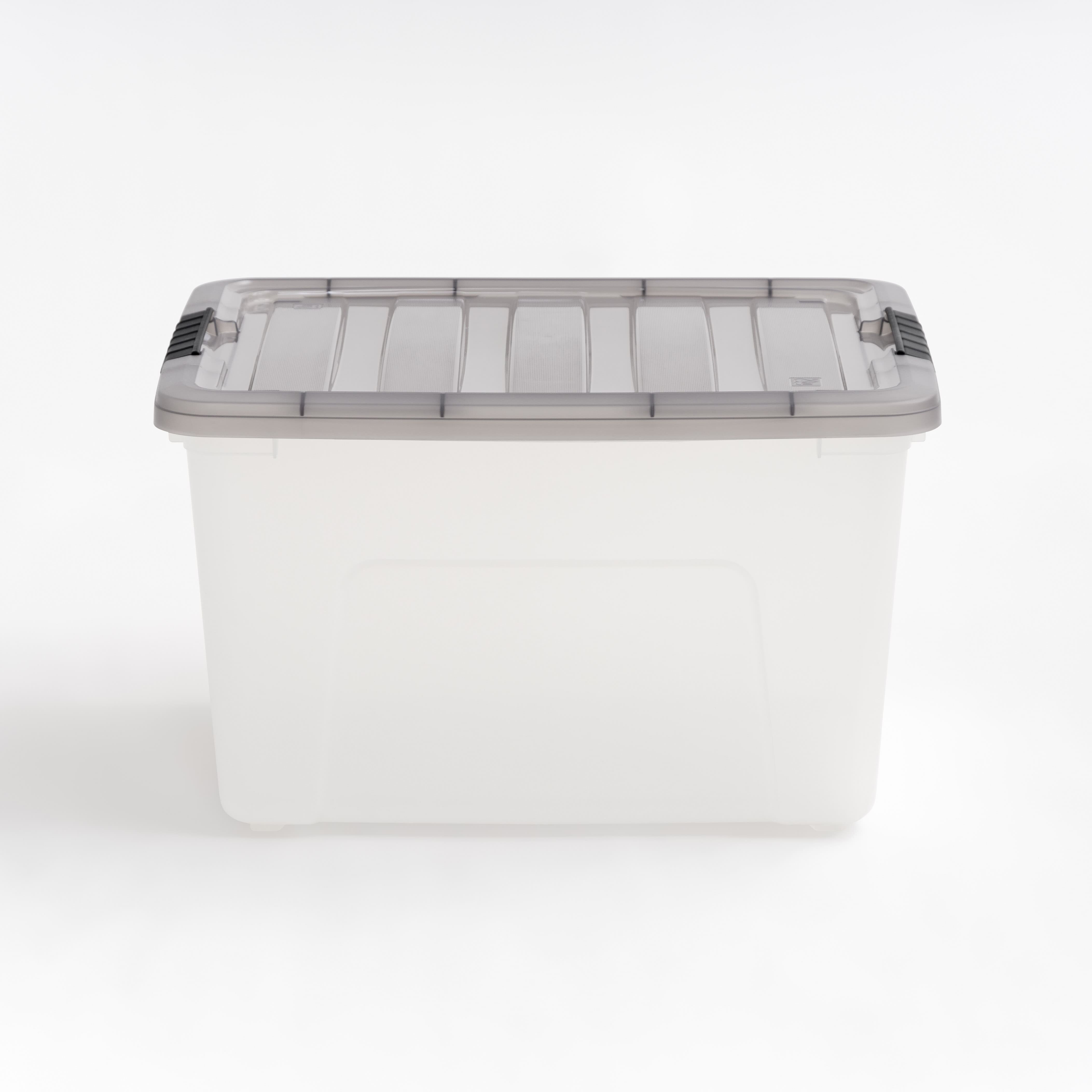 IRIS Stack &#x26; Pull Clear Plastic Storage Boxes with Gray Lid