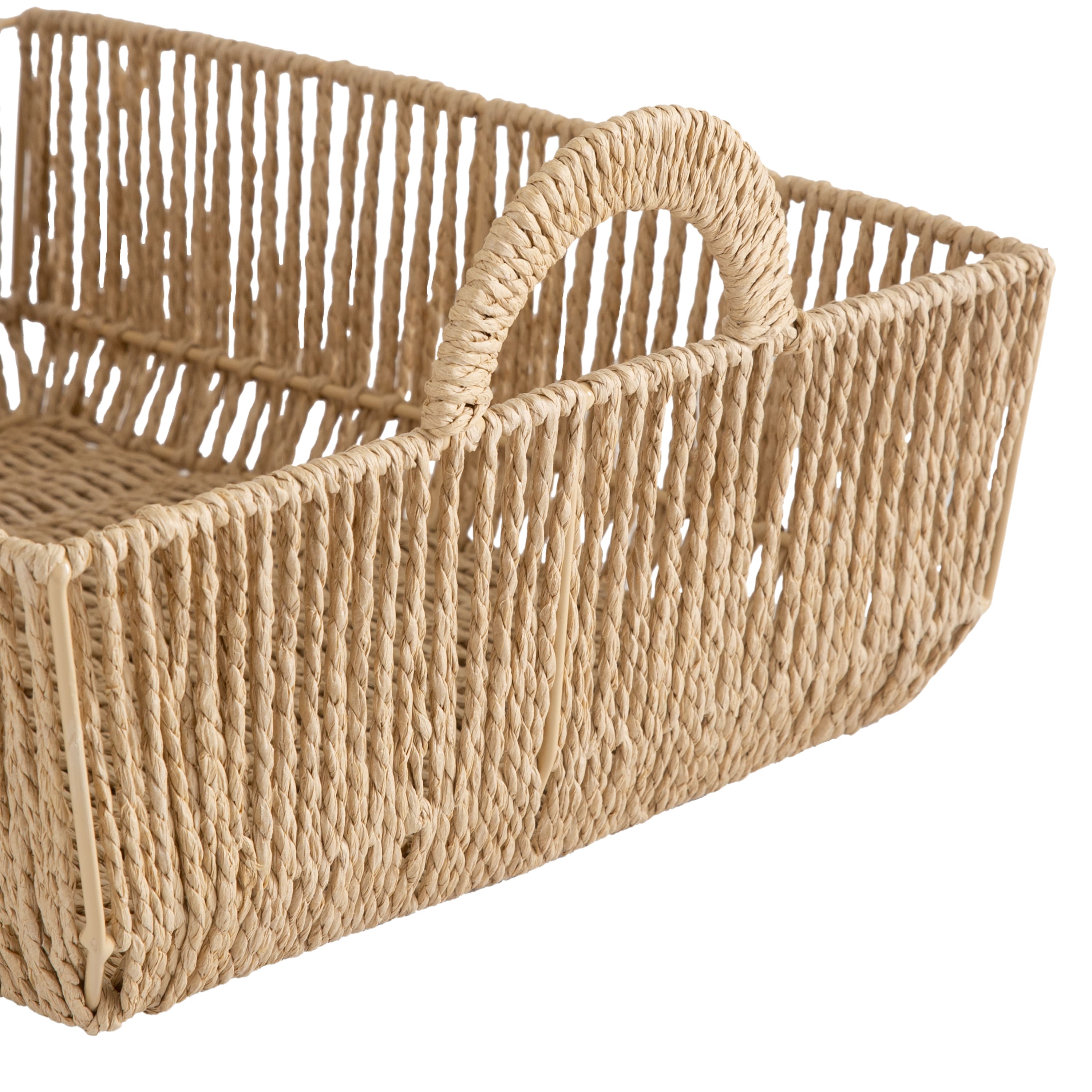 Simplify Large Vertical Weave Shelf Storage Basket with Round Handles