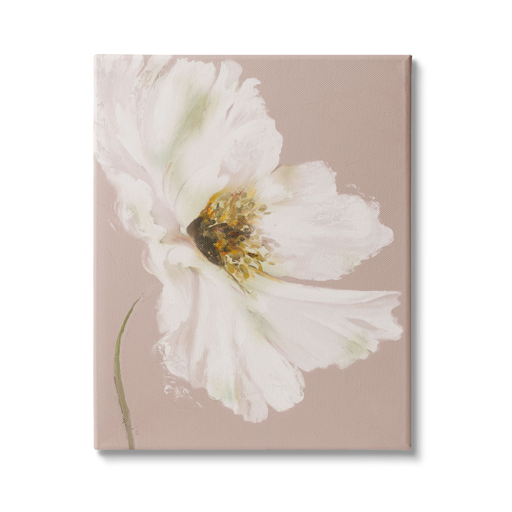 Stupell Industries Abstract White Petal Flower Expressive Flower Beige Green Canvas Wall Art