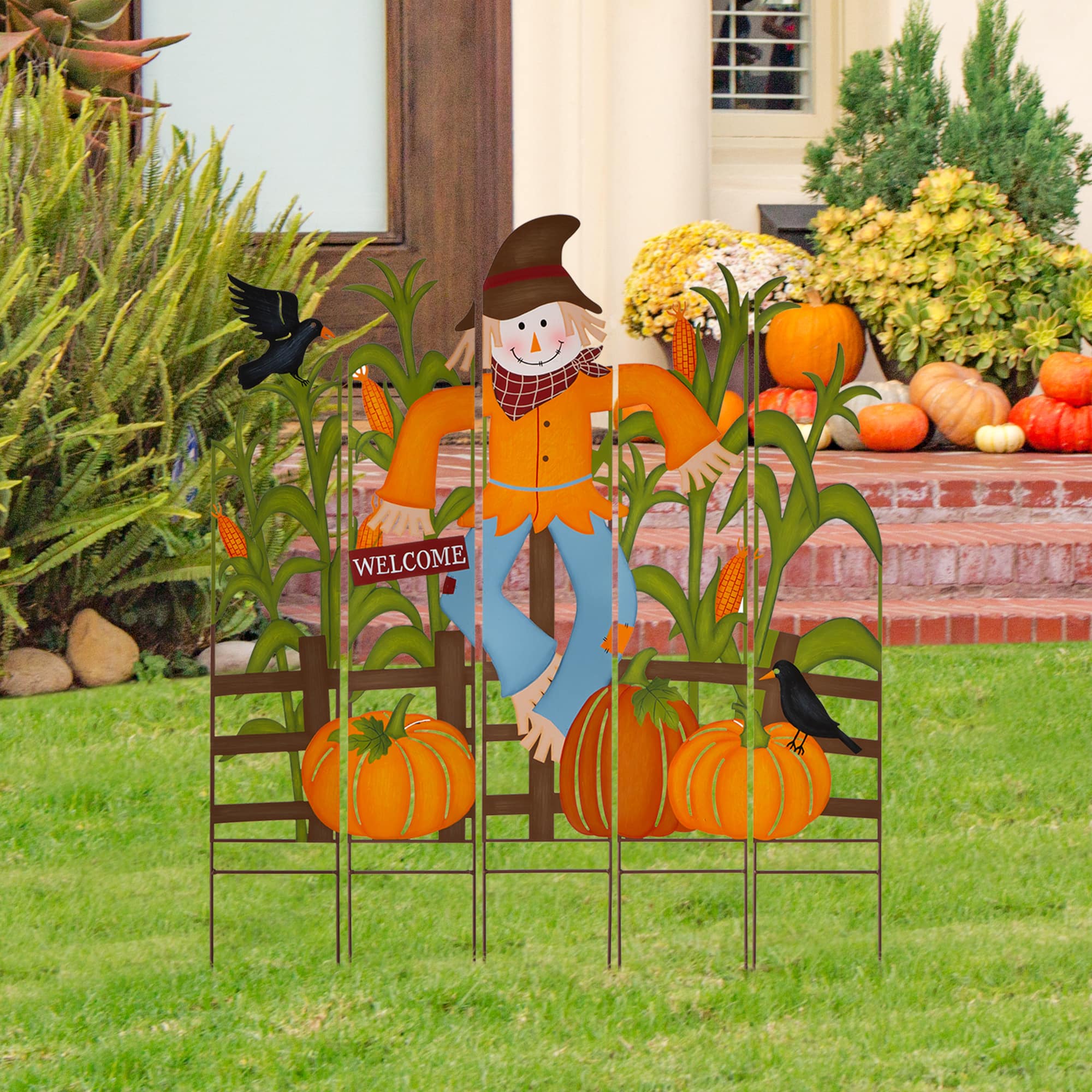 Glitzhome® 41.5" Fall Scarecrow & Corn Combo Metal Yard Stake