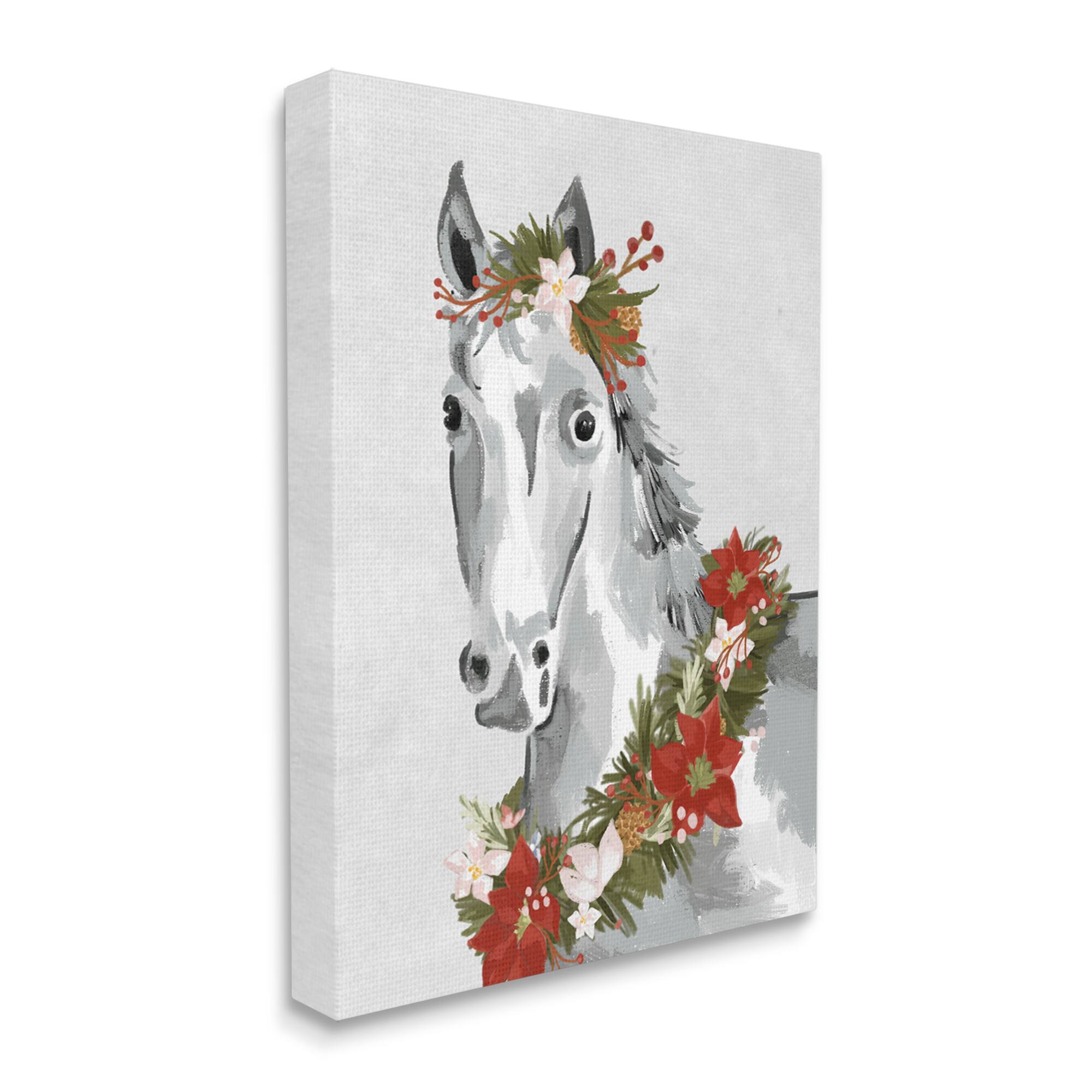 Stupell Industries Festive Holiday Horse Holly Wreath Canvas Wall Art