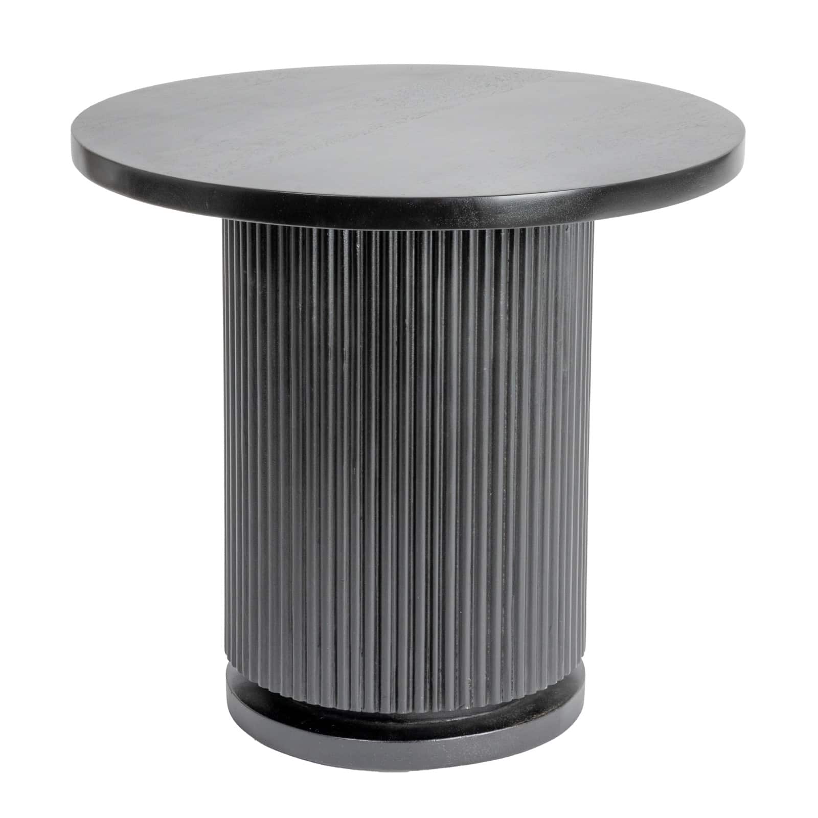 Hello Honey&#xAE; Stained Black Round Mango Wood Pedestal Side Table with Ribbed Base
