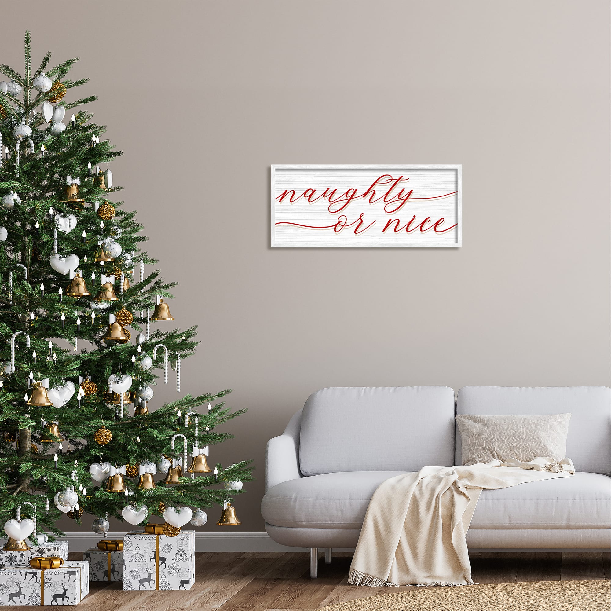 Stupell Industries Naughty Or Nice Christmas Phrase Framed Giclee Art