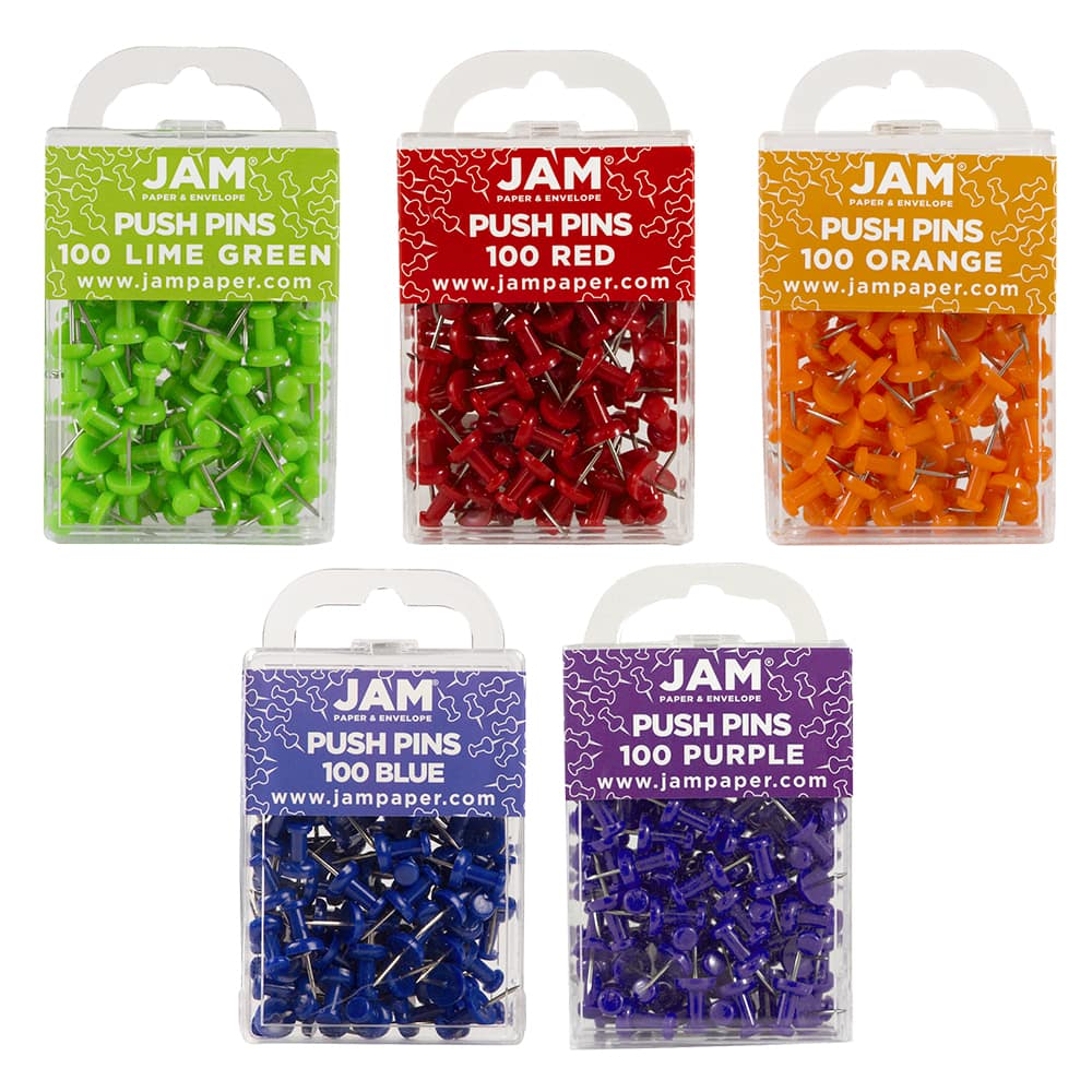 JAM Paper Colorful Standard 5 Color Push Pin Set