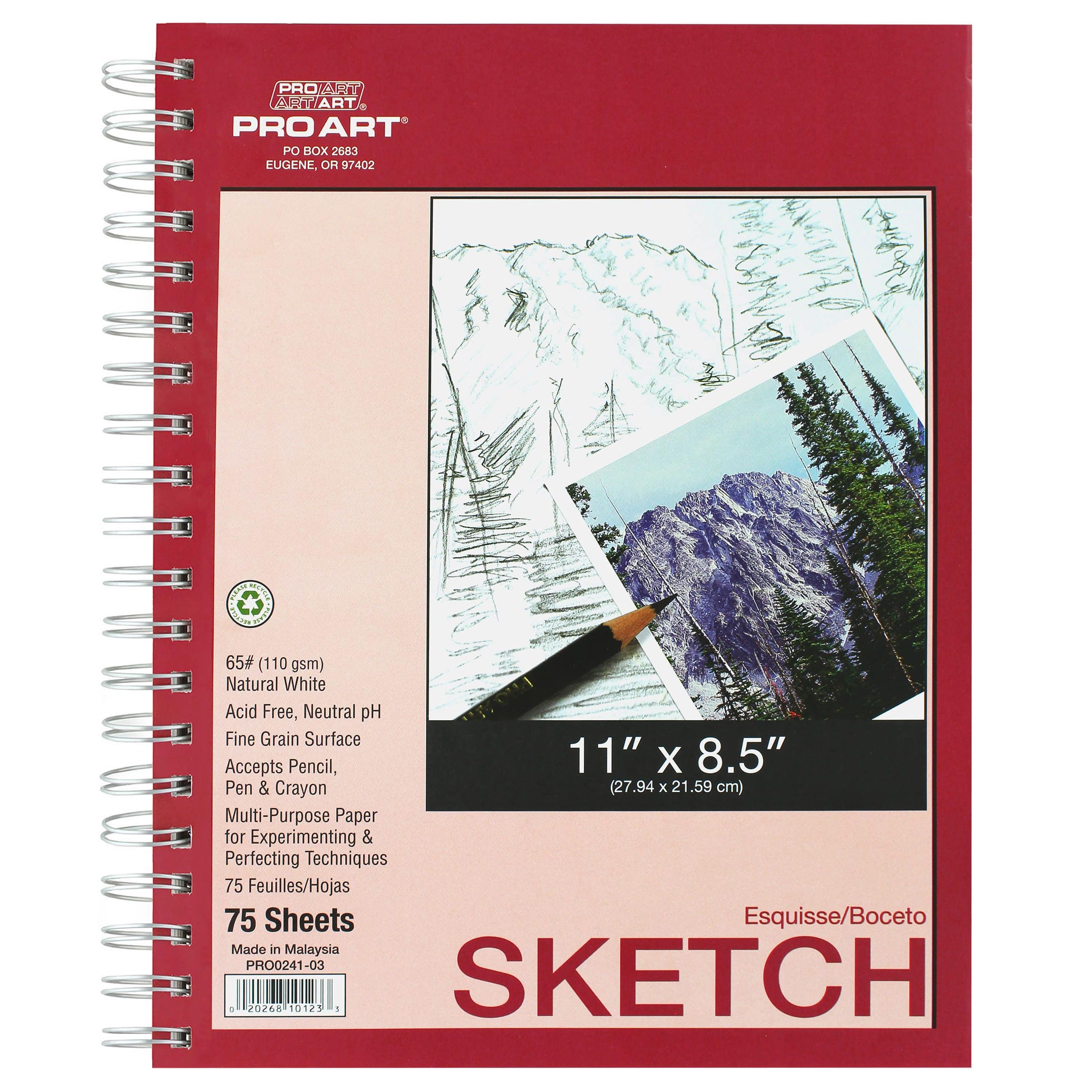 Pro Art&#xAE; Side Wire Sketch Pad, 8.5&#x22; x 11&#x22;