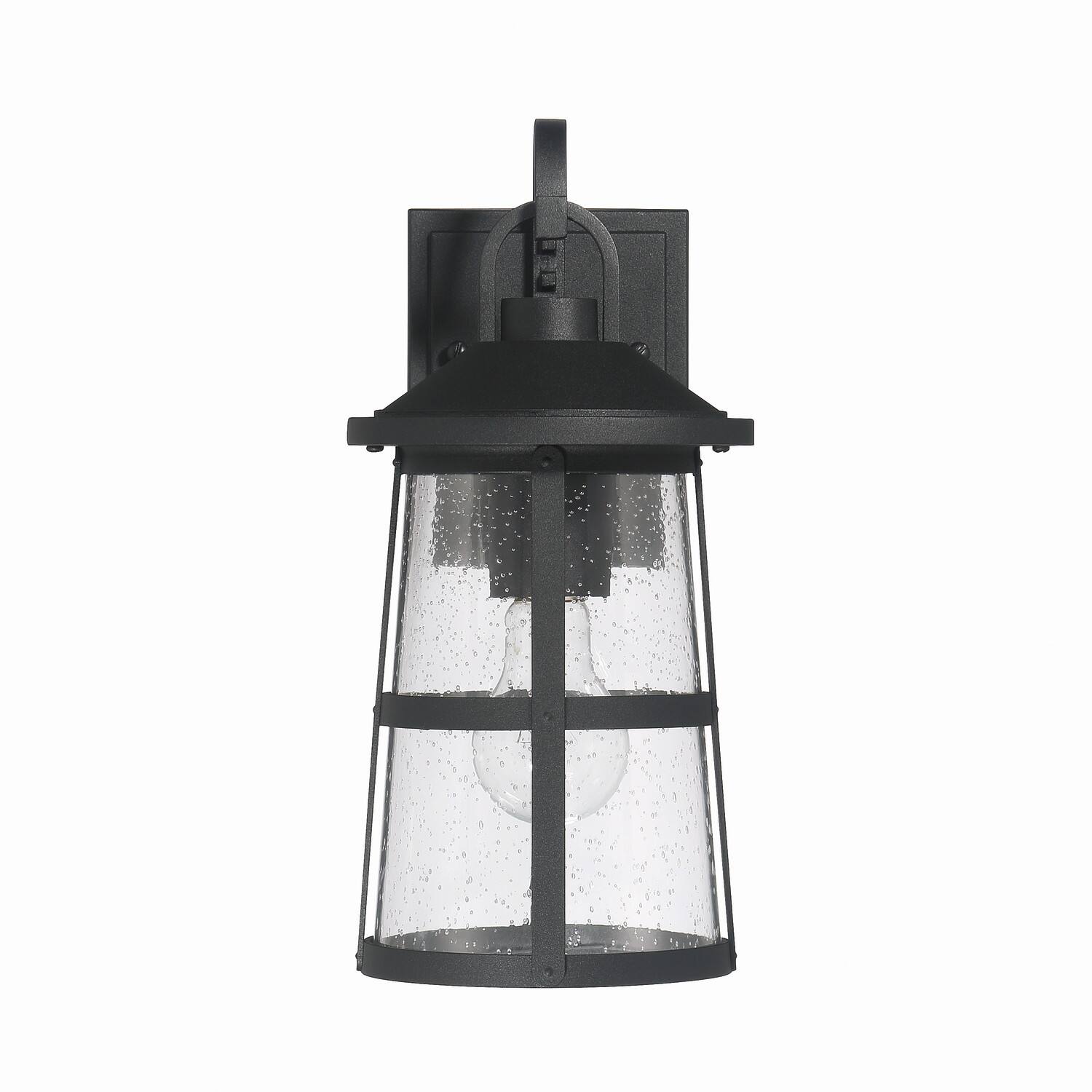 Hello Honey® Nantucket Matte Black Coastal Metal & Glass Wall Mounted Outdoor Lantern Light