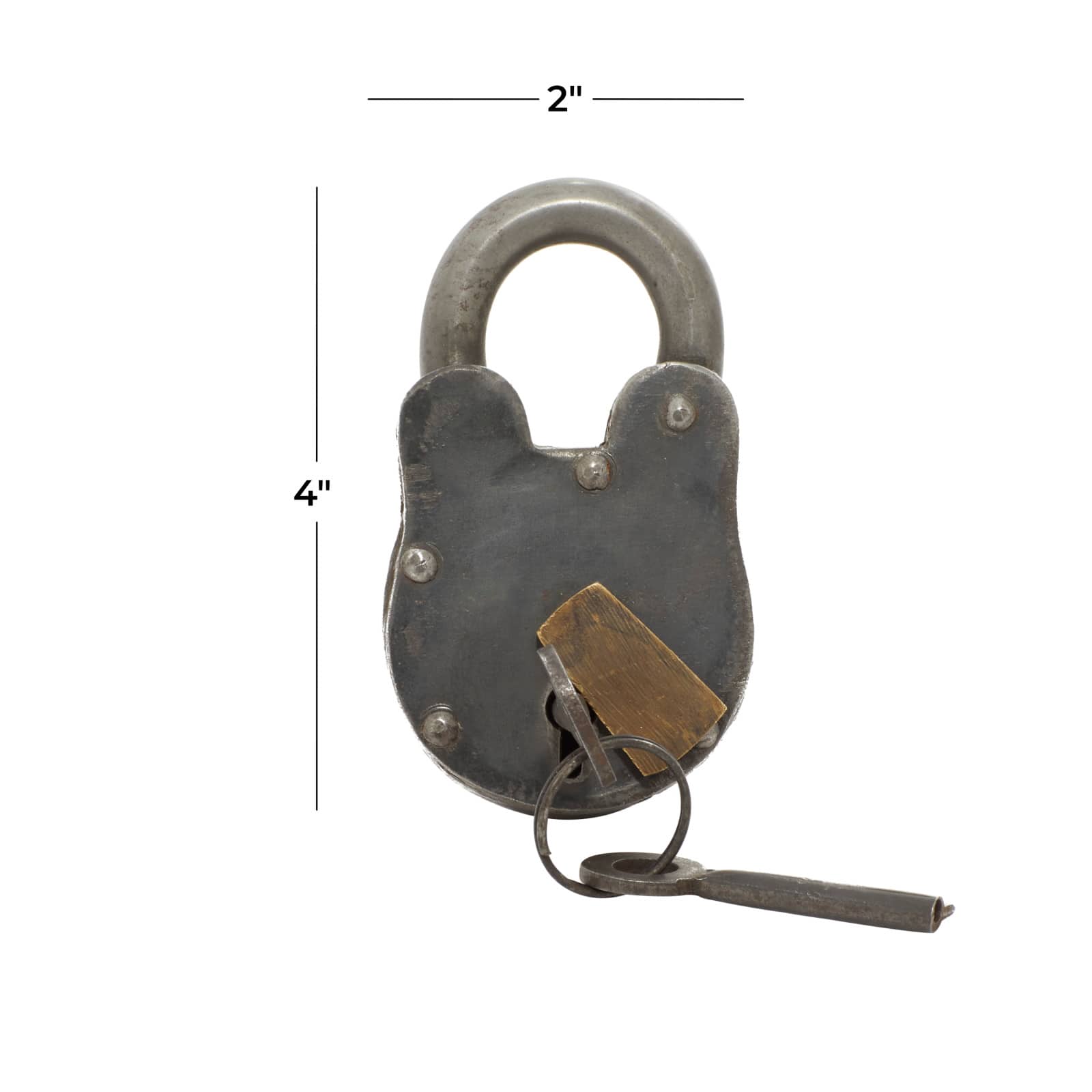 Grey Metal Industrial Lock and Key, 2&#x22; x 4&#x22; x 2&#x22;