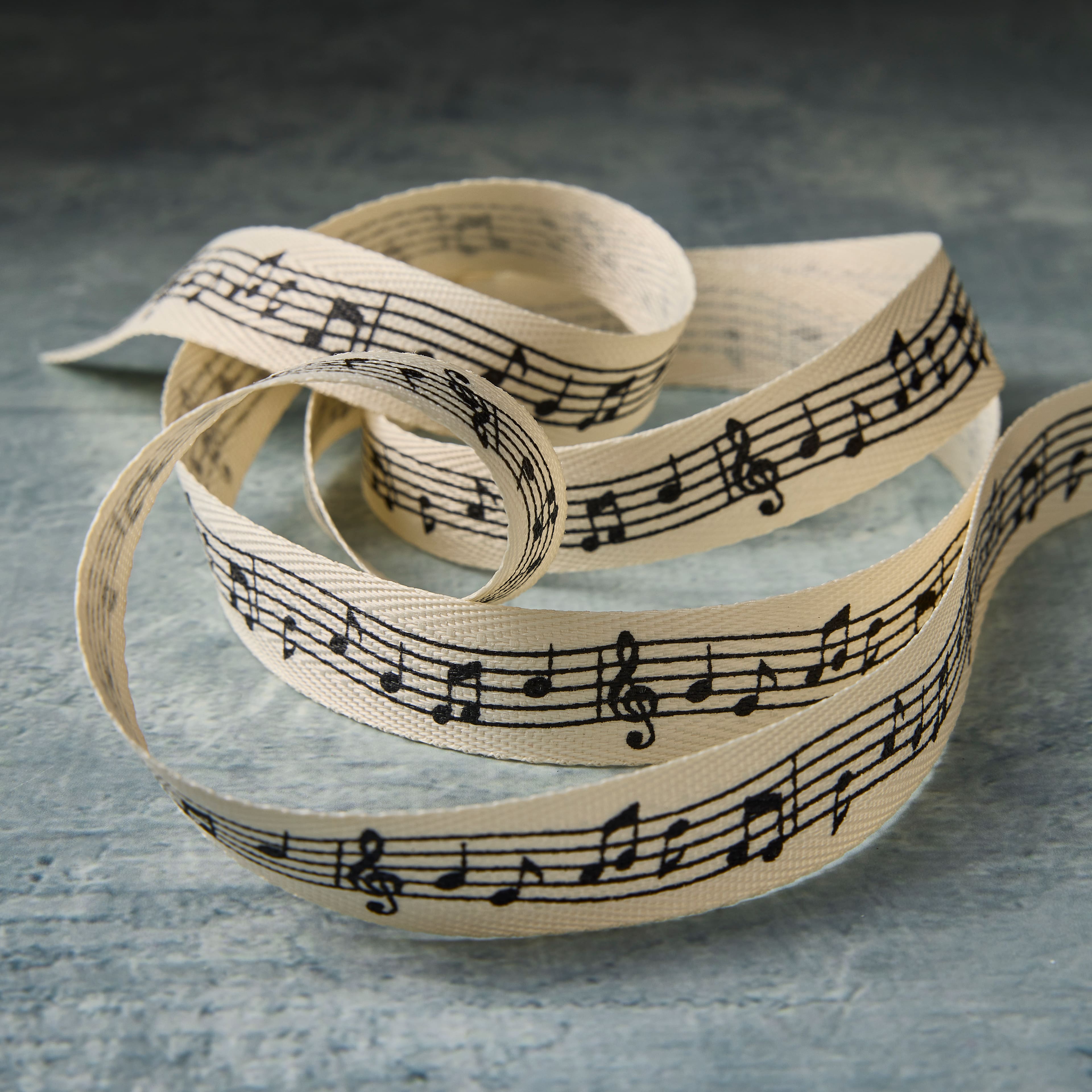 5/8&#x22; x 7yd. Black Music Staff Faux Linen Ribbon by Celebrate It&#xAE; Classic