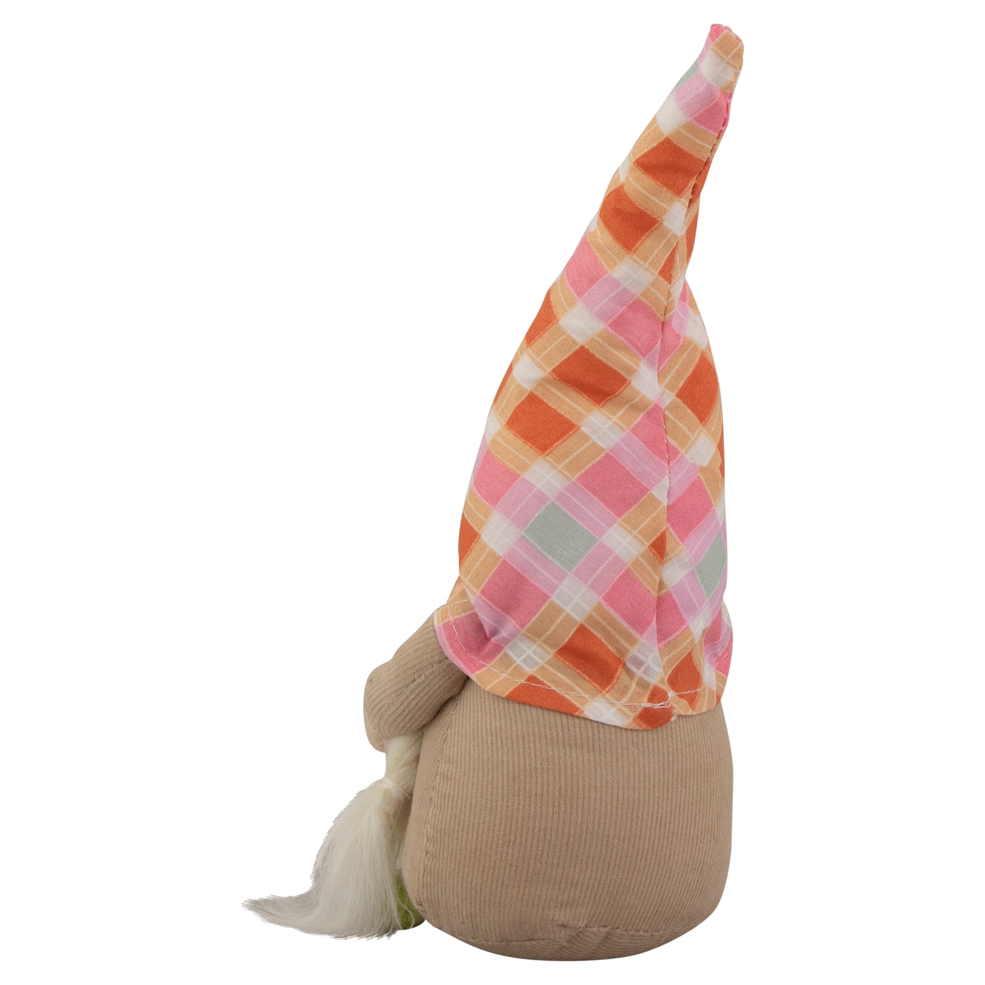 9&#x22; Pink &#x26; Orange Plaid Springtime Gnome