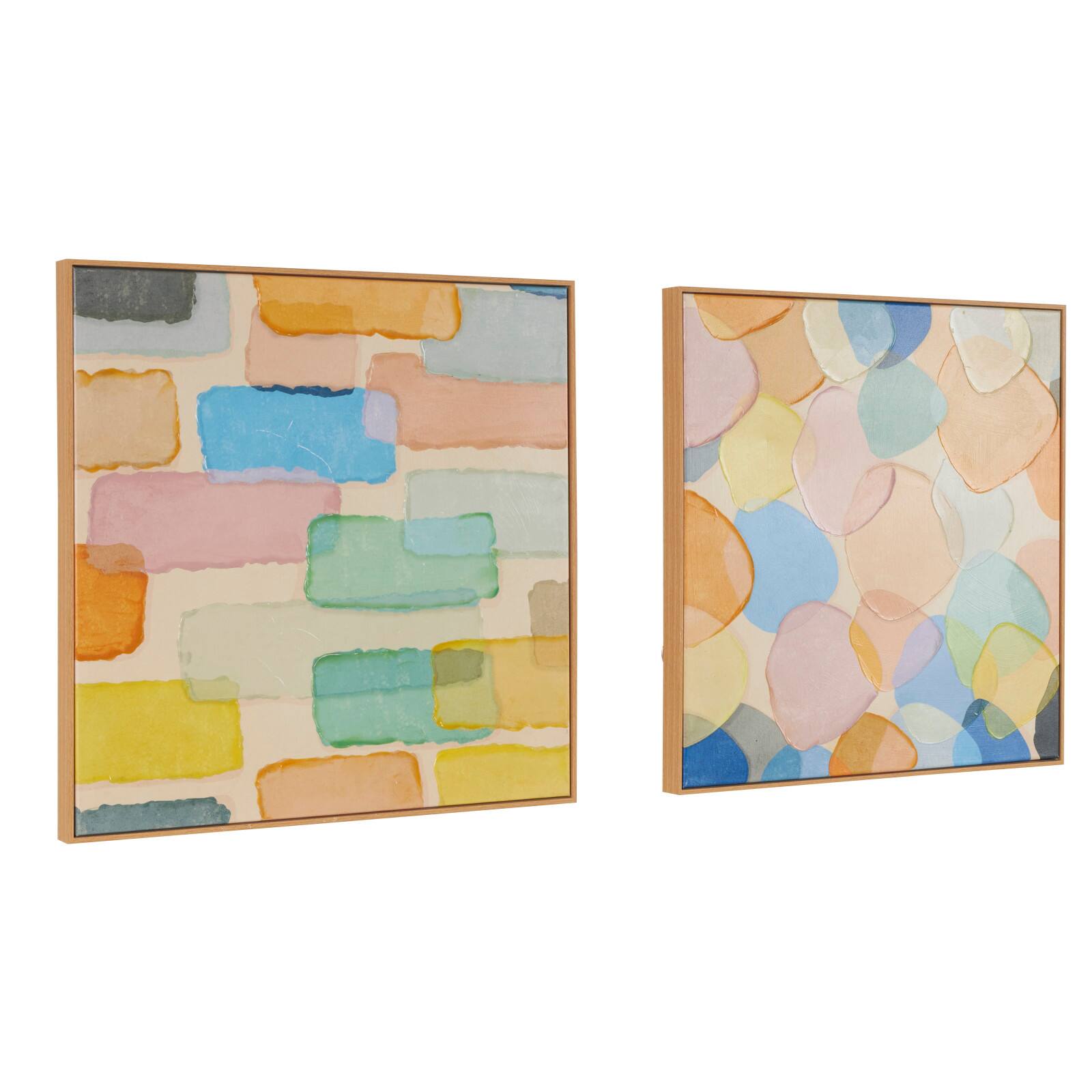 24" x 24" Multi-Colored Layered Geometric Shapes Abstract Canvas Framed Wall Art Set