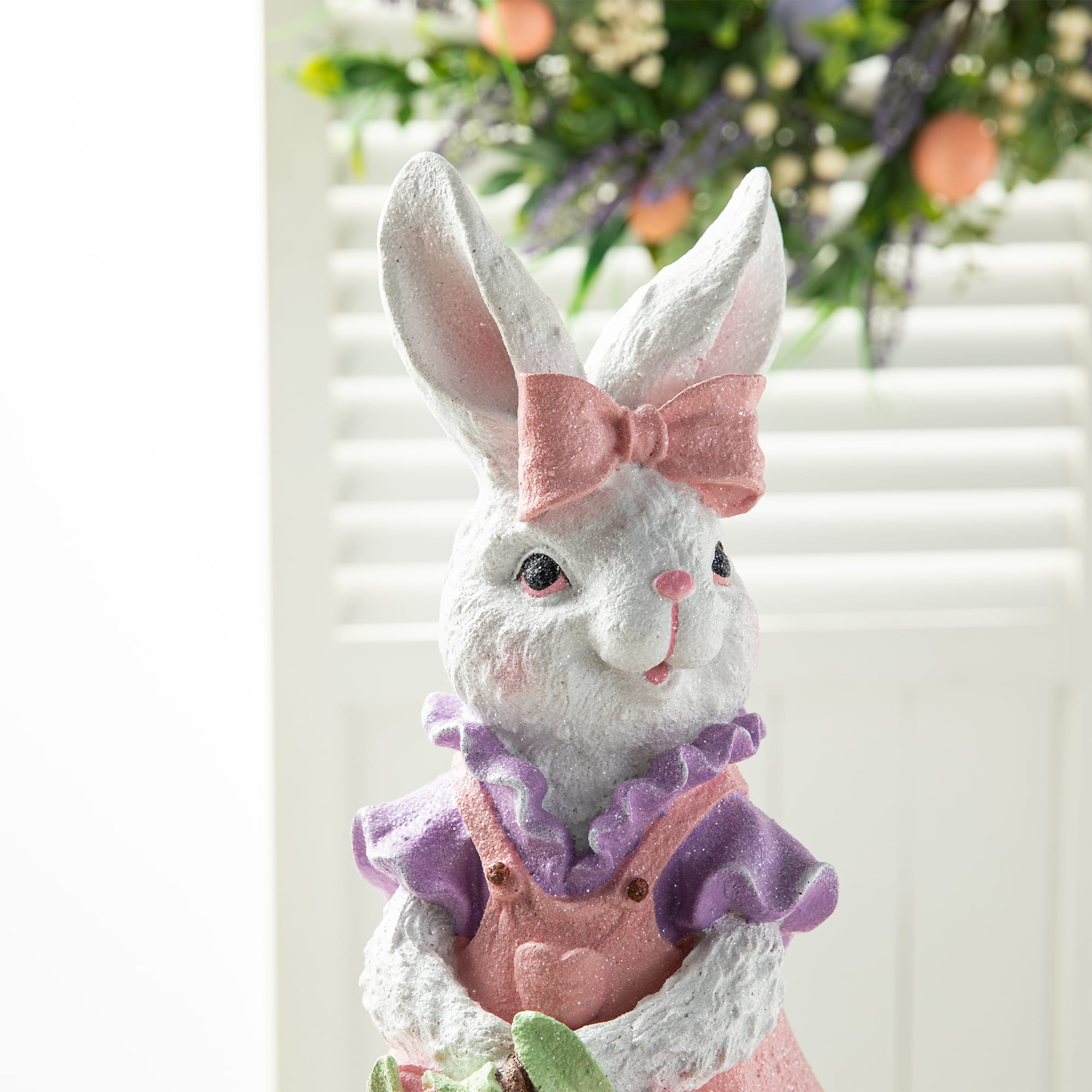 Glitzhome® 17.5" Easter Bunny Girl with Flower Basket Table Décor