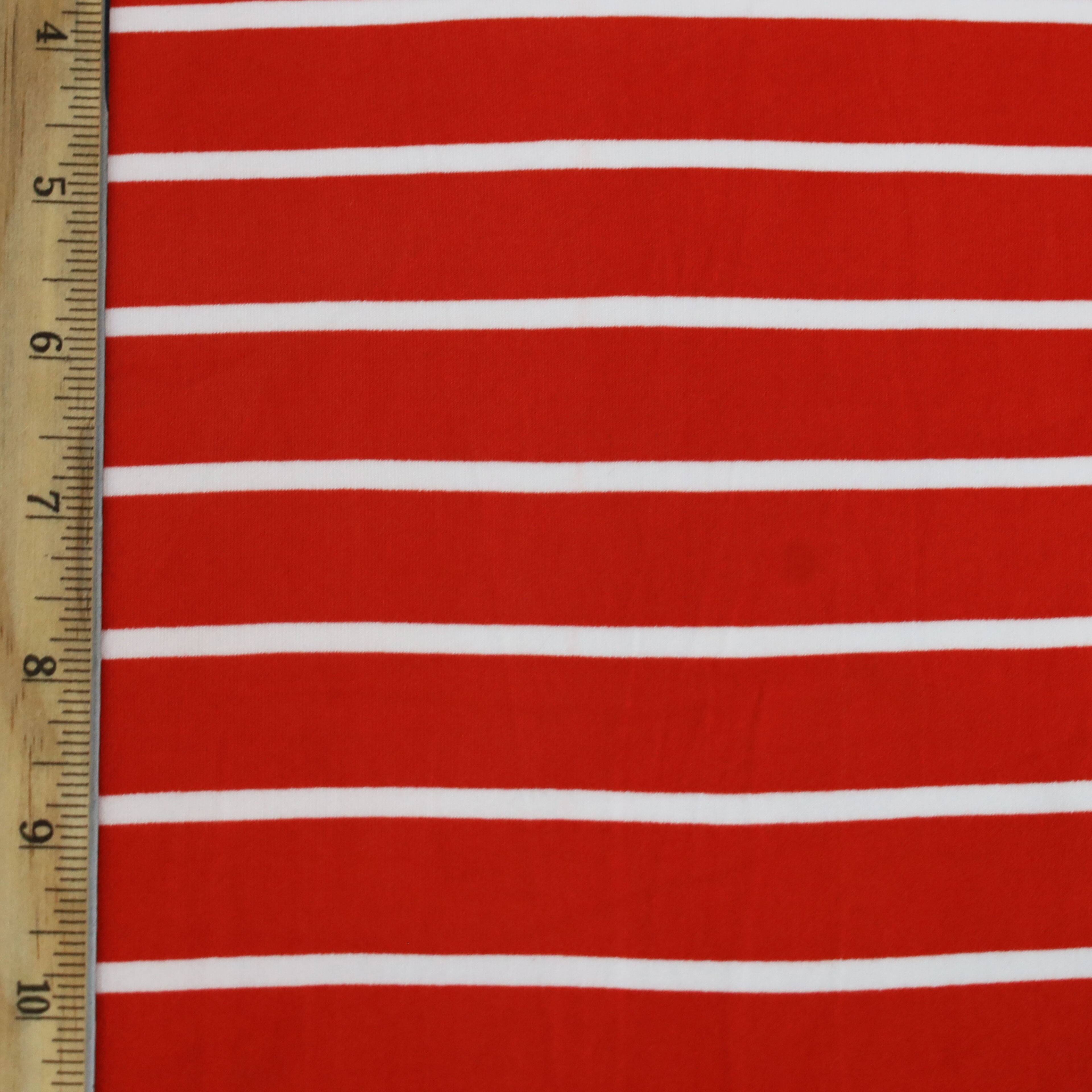 Fabric Merchants White Stripes on Red Double Brushed 4-Way Stretch Fabric