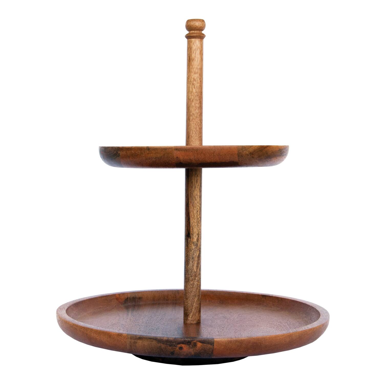 Hello Honey® 16" Round Natural Mango Wood 2-Tier Tray