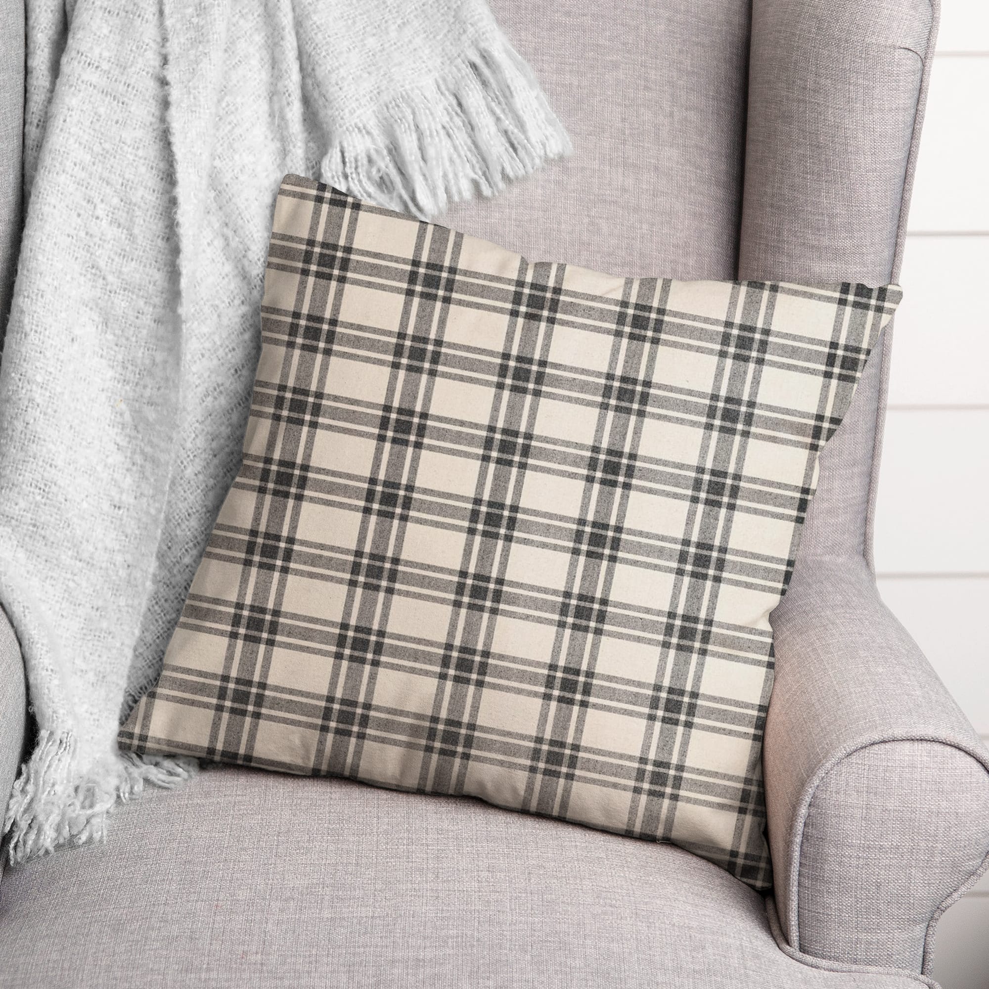 Black Plaid Throw Pillow