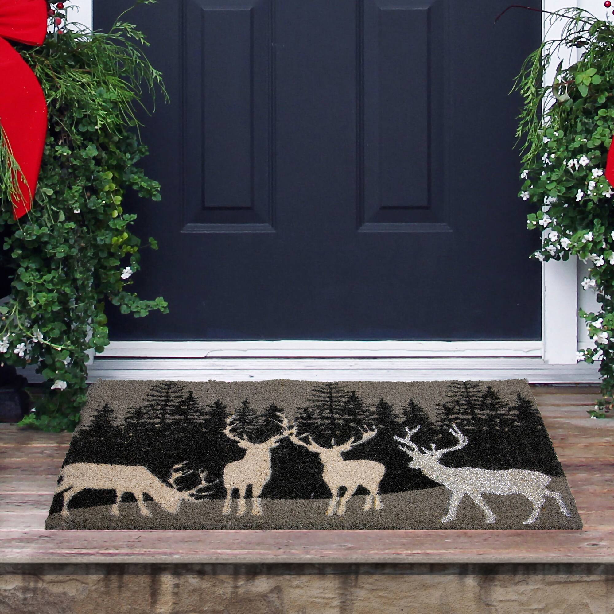 Natural Coir Forest Reindeer Christmas Doormat