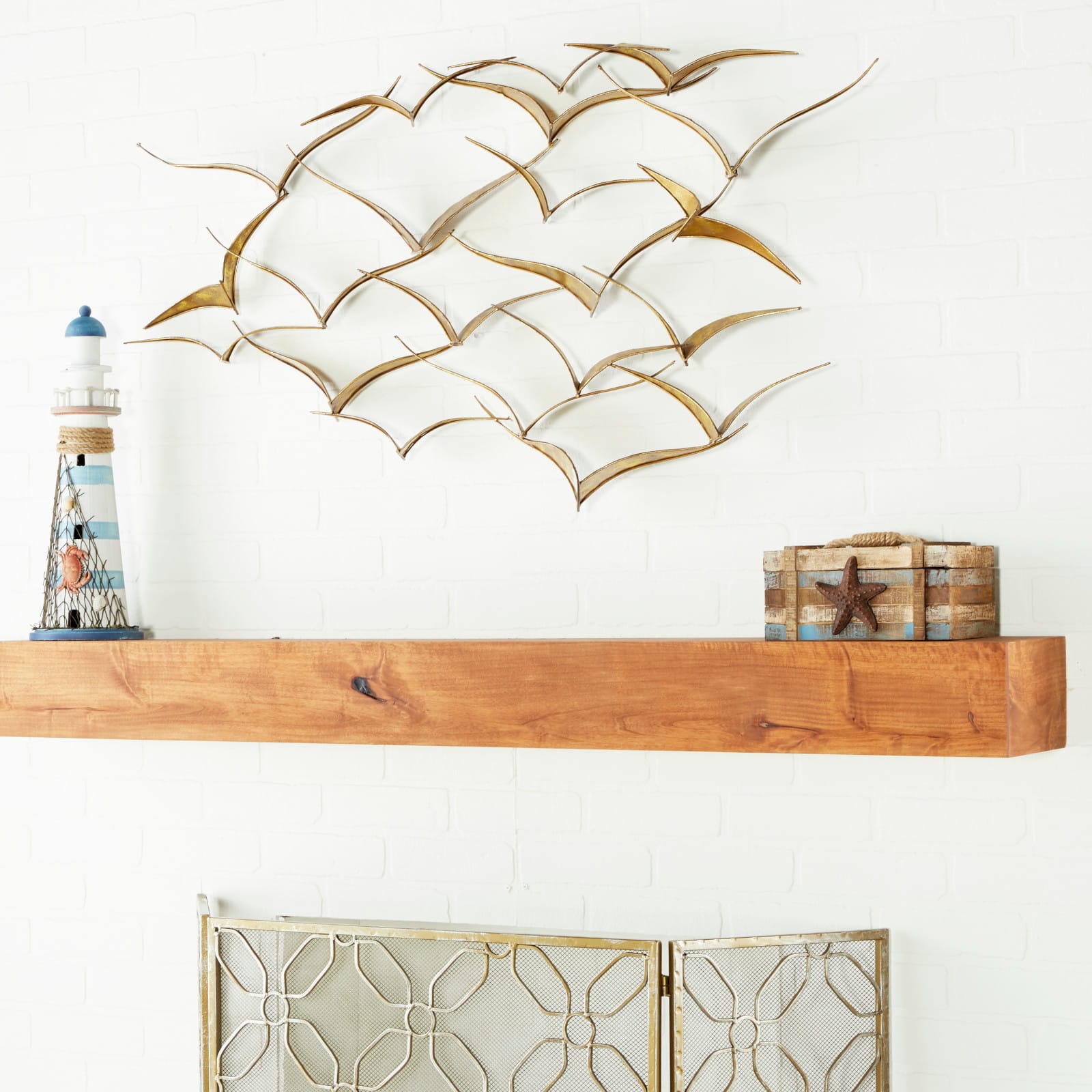 Gold Metal Coastal Birds Wall Decor, 47&#x22; x 21&#x22;
