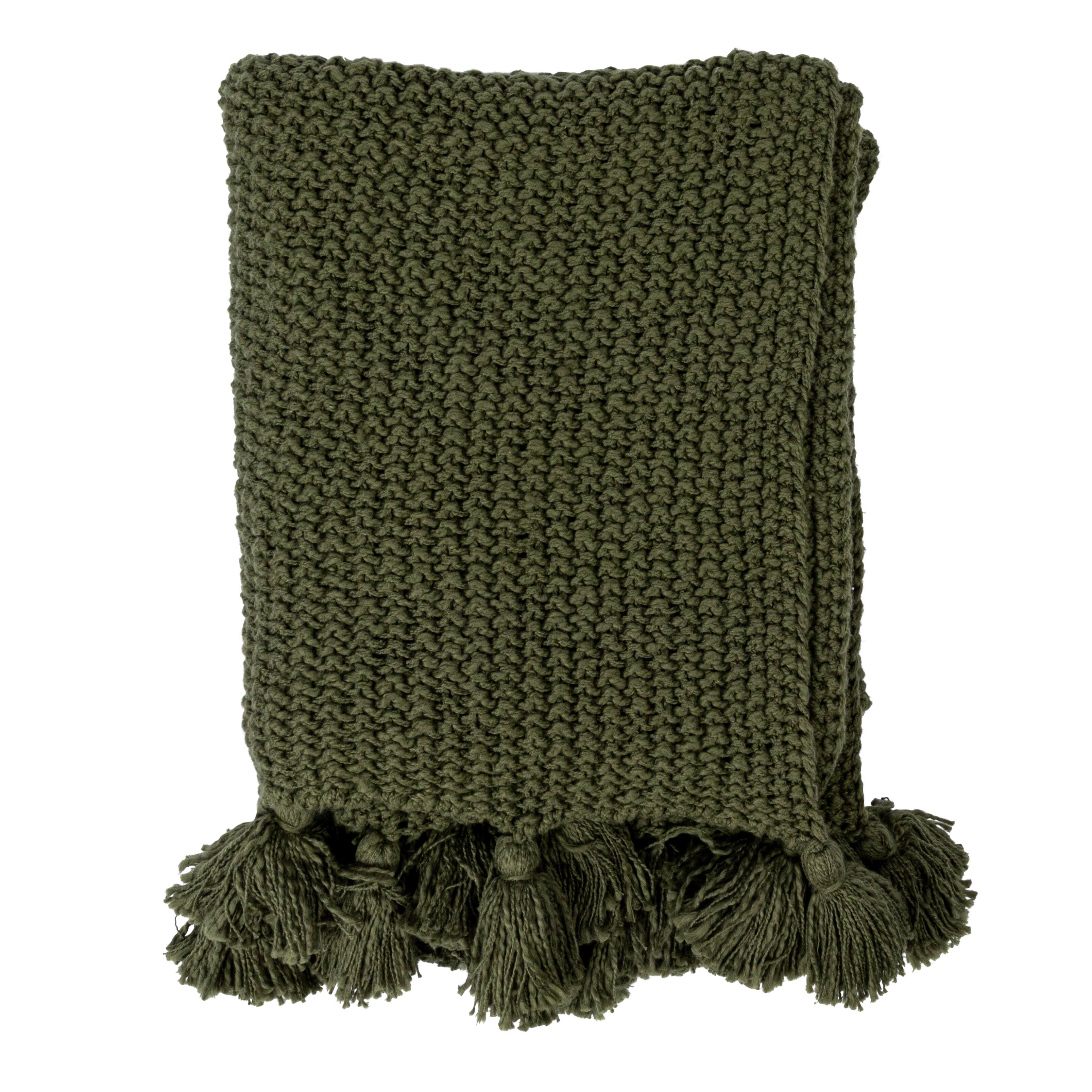 Hello Honey® Olive Green Knit Throw Blanket with Tassels