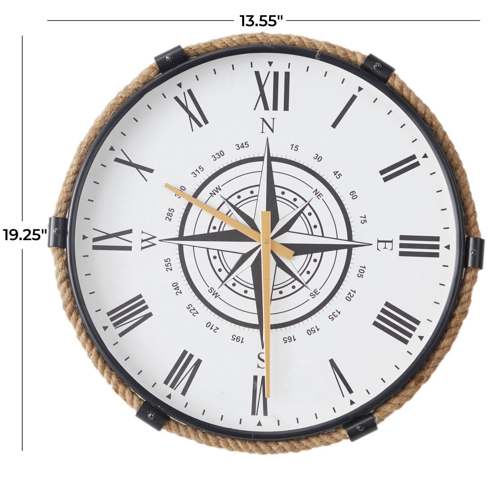 20" Brown Stainless Steel Compass Wall Clock with Rope Accents