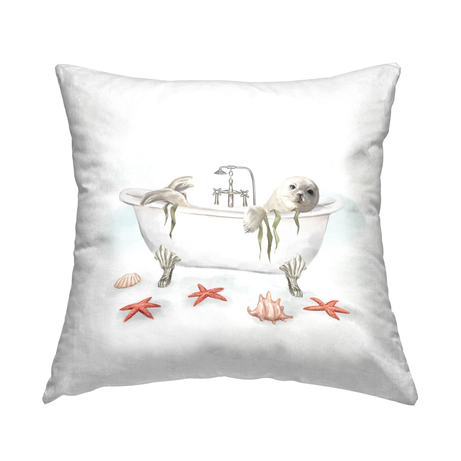 Stupell Industries White Sea Otter Nautical Vintage Tub Throw Pillow, 18" x 18"