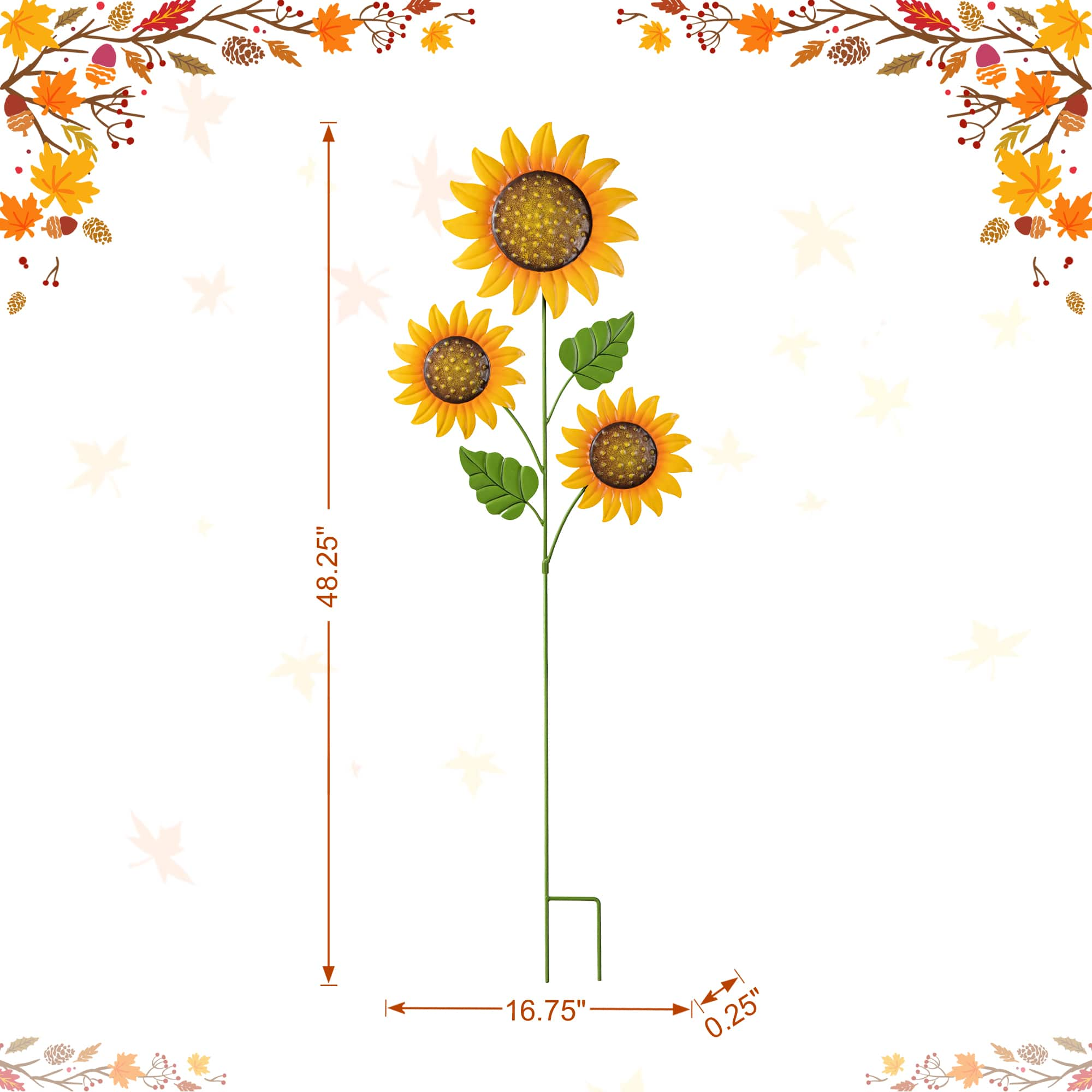 Glitzhome&#xAE; 48.25&#x22; Fall Metal Sunflowers Yard Stake