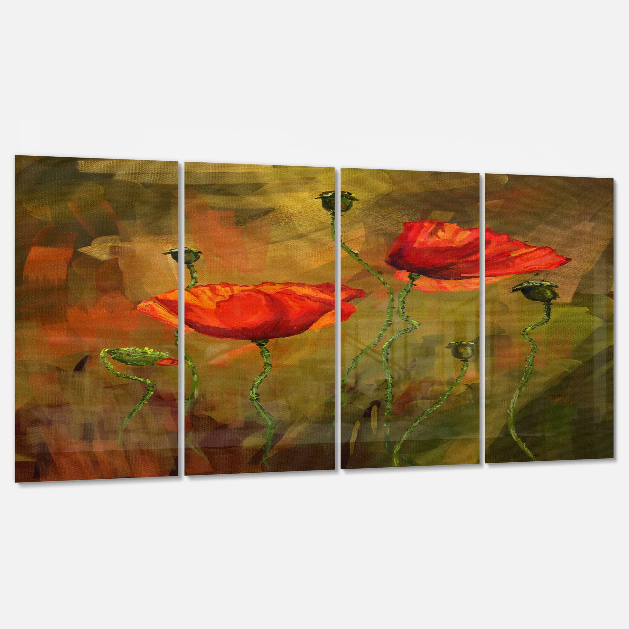 Designart - Watercolor Poppy Flowers - Floral Art Canvas Print