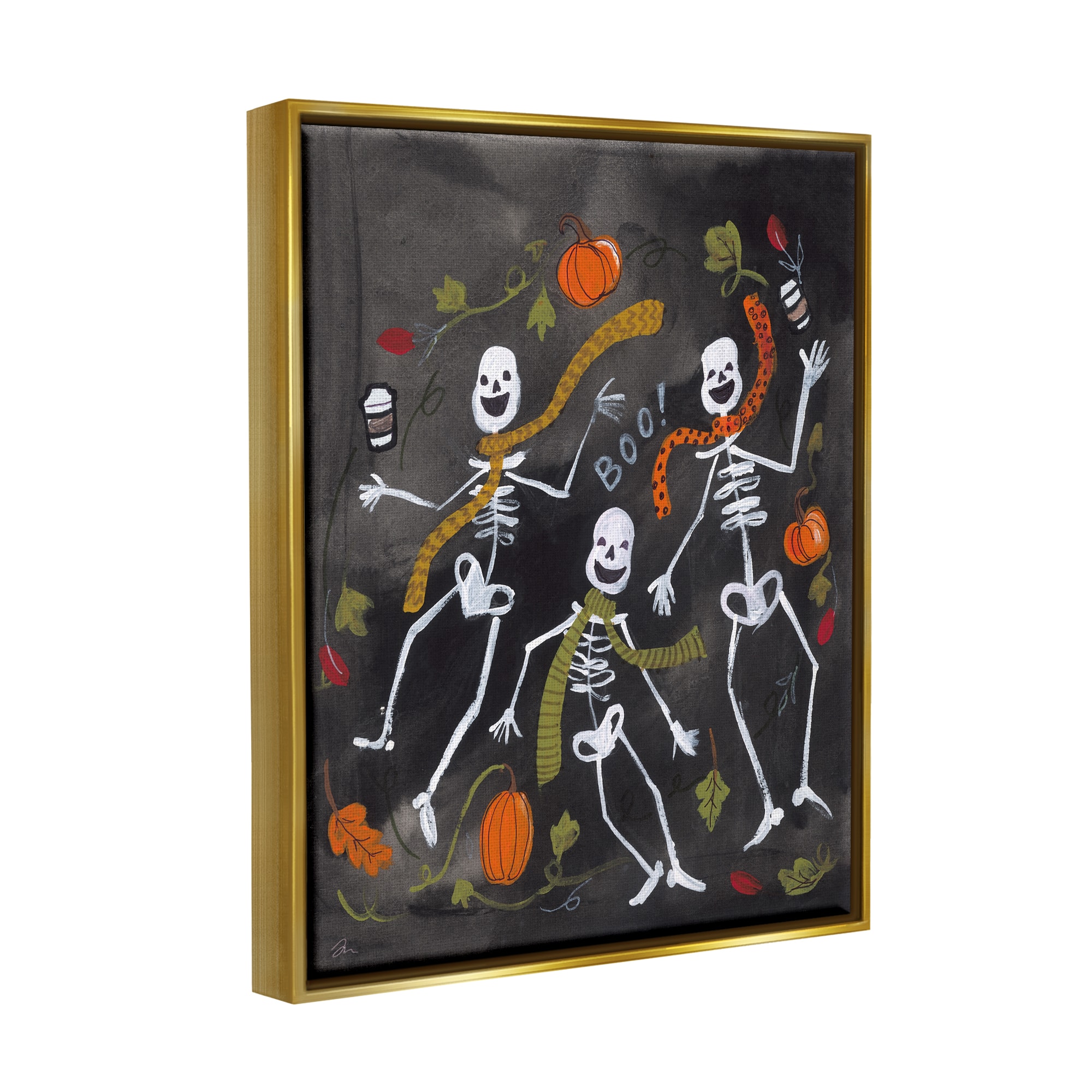 Stupell Industries Autumn Skeletons with Coffee Framed Floater Canvas Wall Art