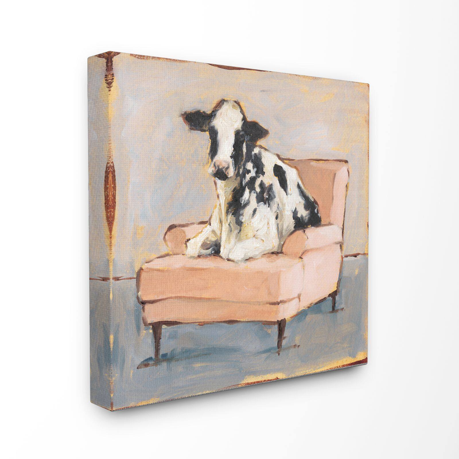 Stupell Industries Sweet Baby Calf on a Pink Couch Canvas Wall Art