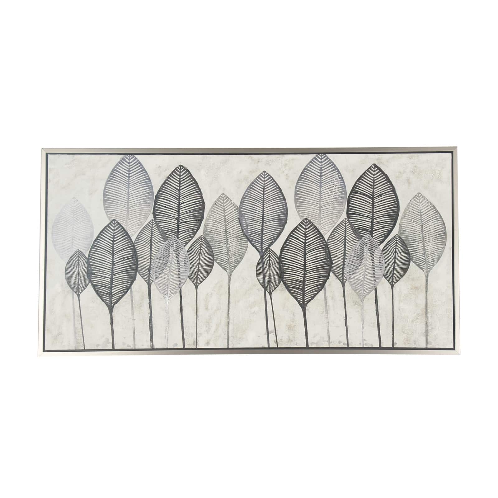 White & Gray Contemporary Leaf Framed Wall Art