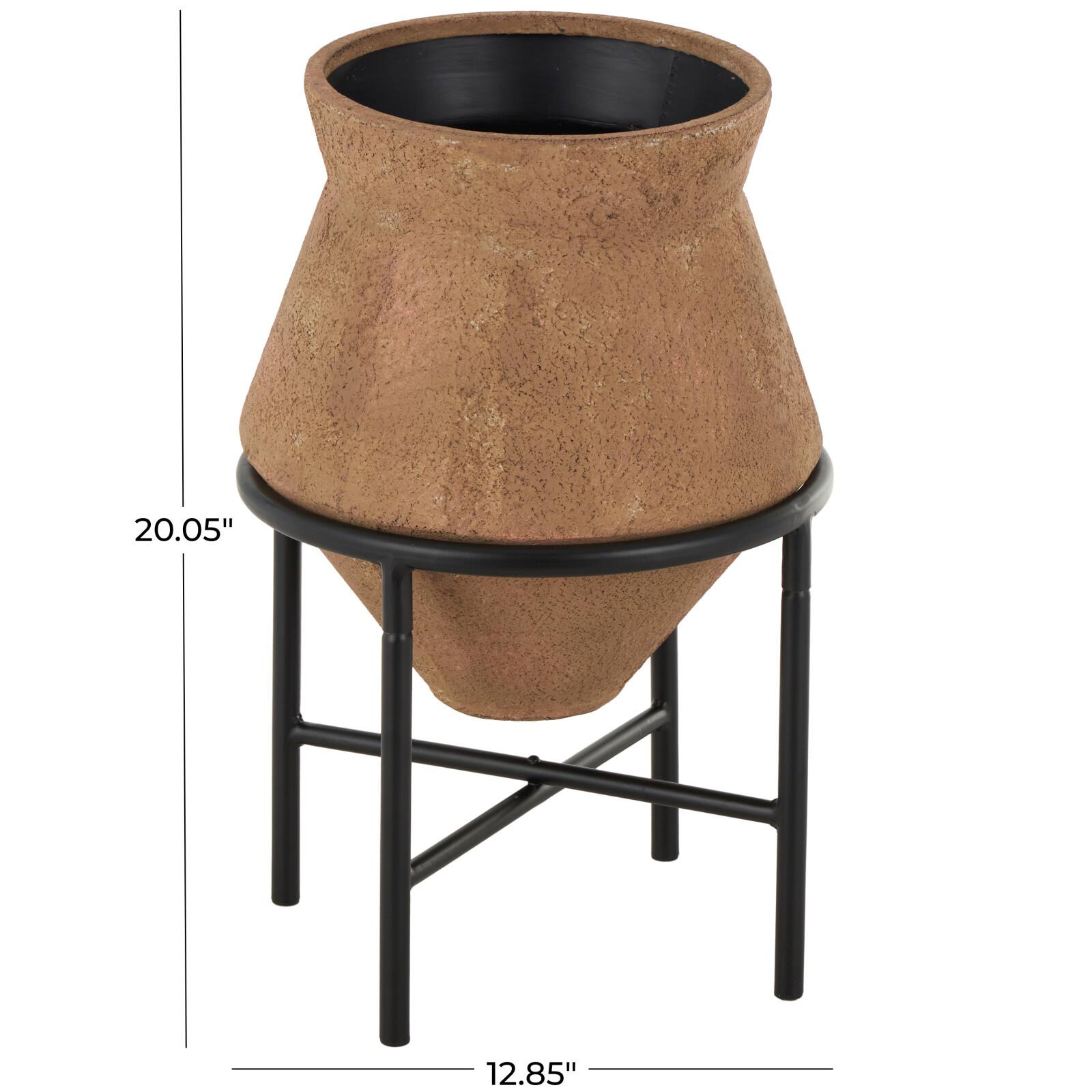 20&#x22; Brown Wide Metal Vase with Black Stand