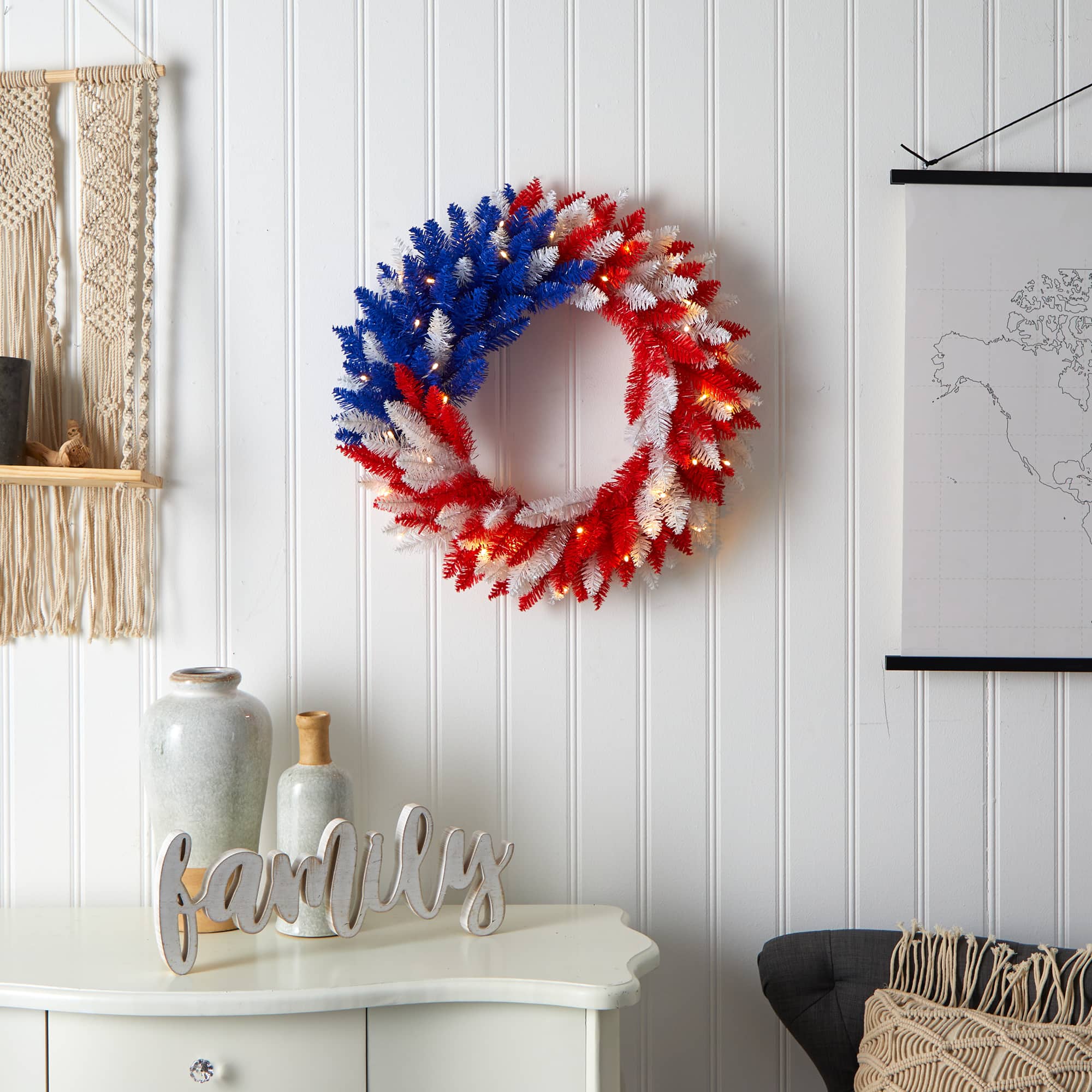 24" Warm LED Red, White & Blue Patriotic Wreath