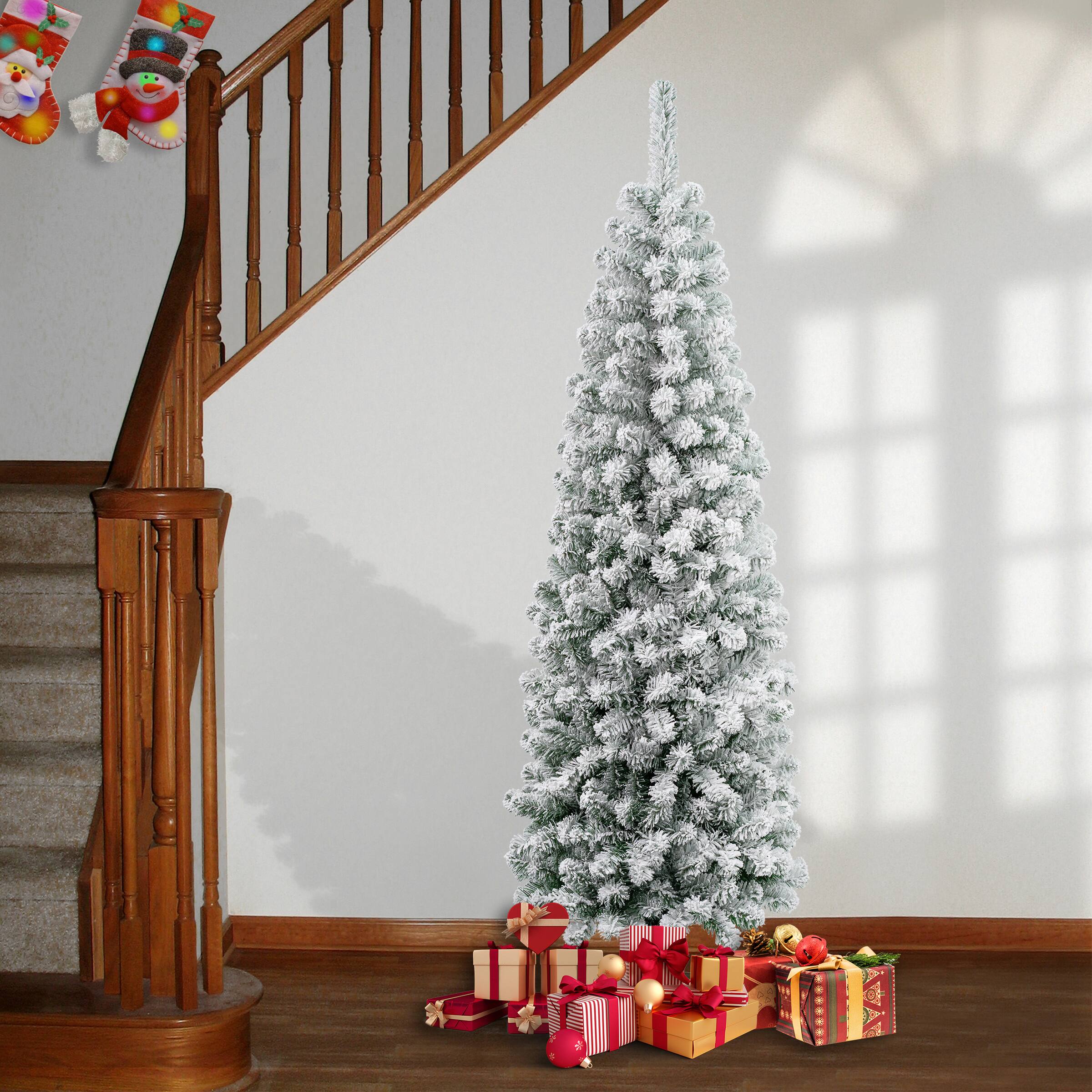 6ft. Unlit Acacia Pencil Slim Flocked Artificial Christmas Tree