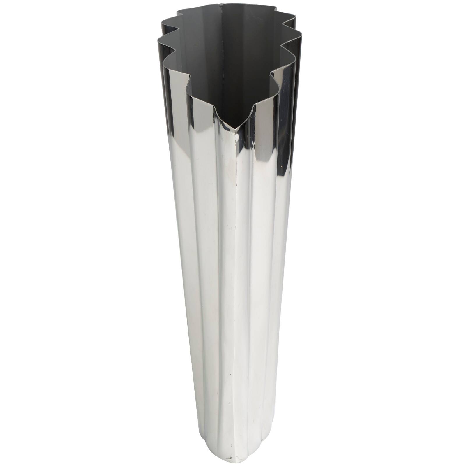 15&#x22; Silver Stainless Steel Vase with Zig Zag Edging
