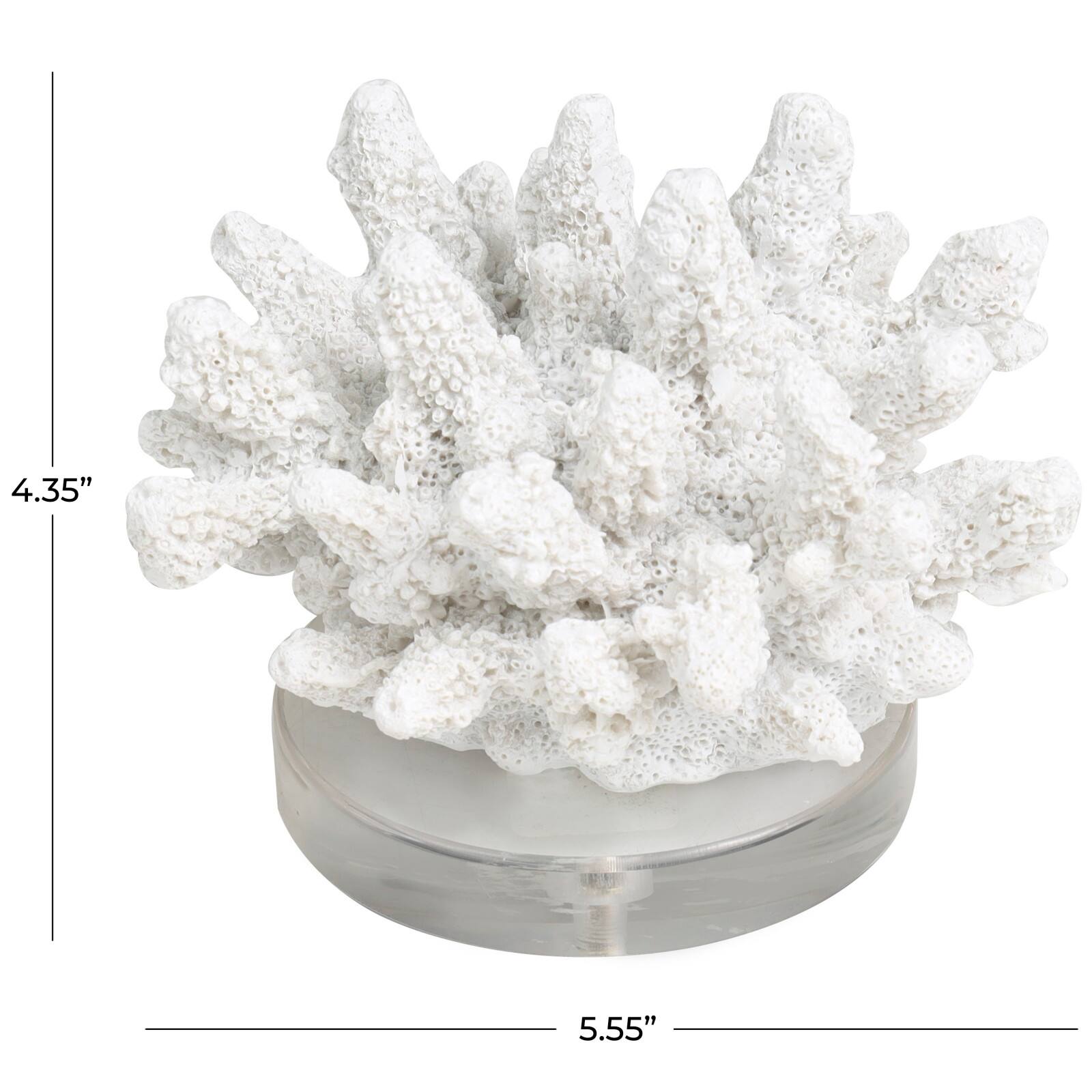 6" White Polystone Small Textured Coral Sculpture with Clear Acrylic Base