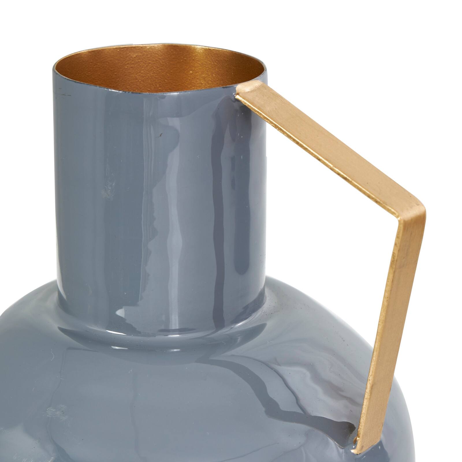 CosmoLiving by Cosmopolitan Blue Metal Abstract Enameled Vase with Geometric Gold Handle Set