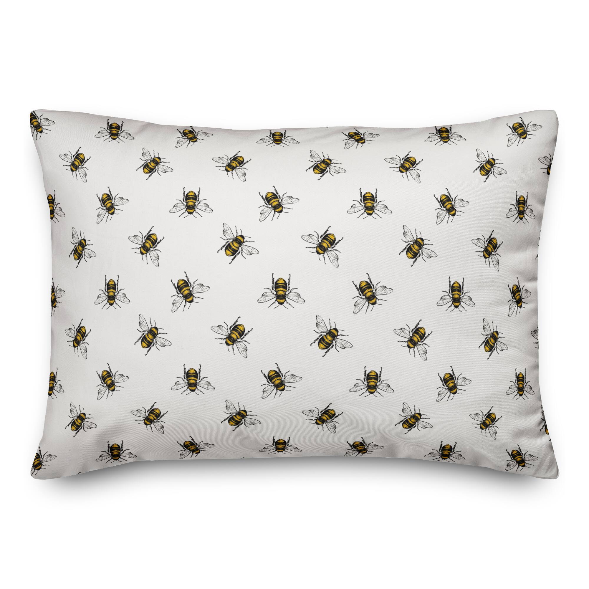 Bee Watercolor Flowers 14&#x22; x 20&#x22; Throw Pillow