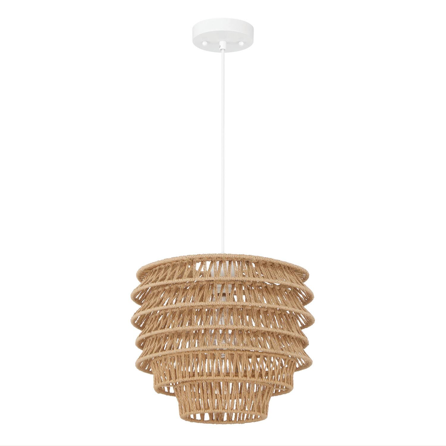 Hello Honey® 15.25" Natural Boho Handwoven Paper Rope & Metal Ceiling Pendant Lamp