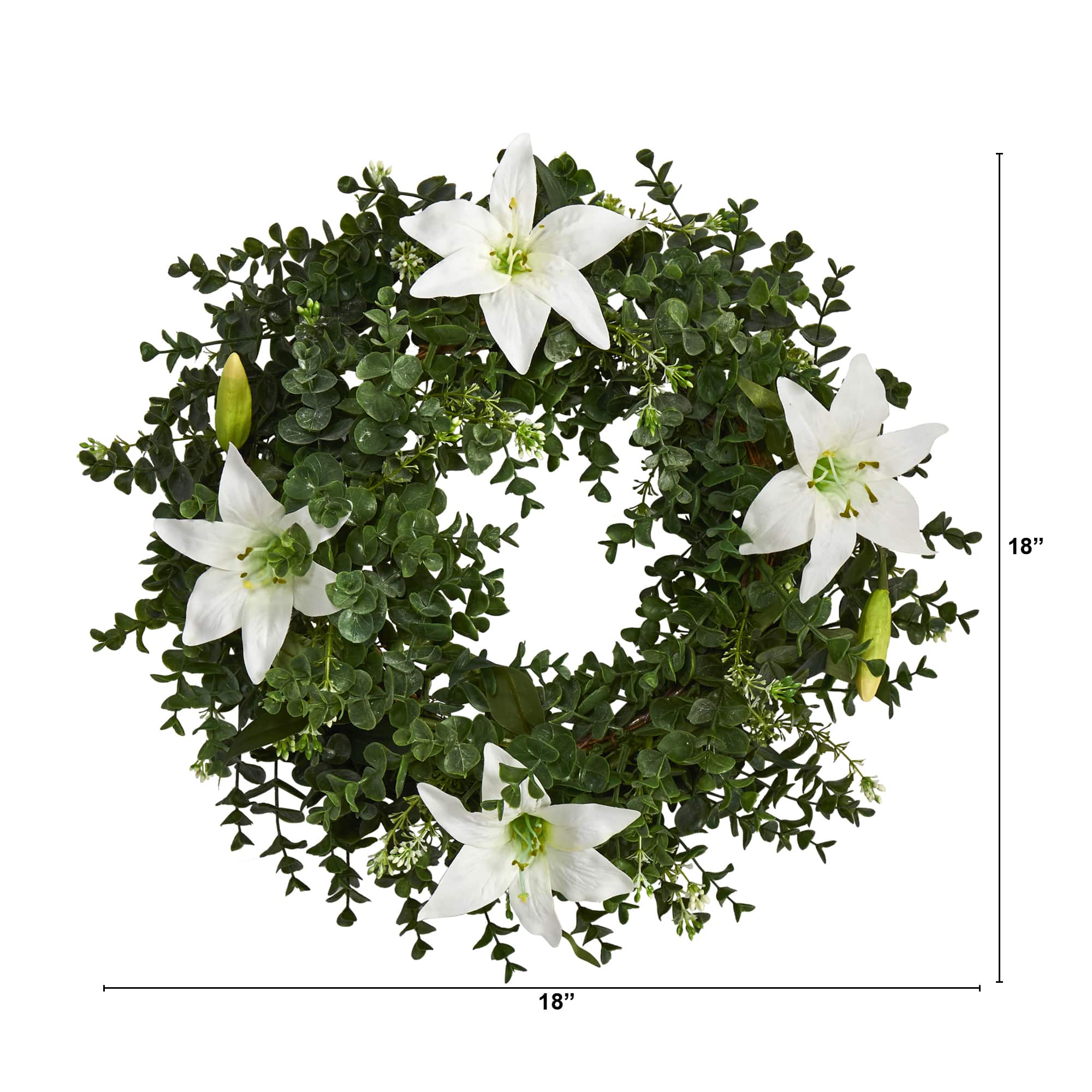18" Eucalyptus & Lily Double Ring Wreath with Twig Base