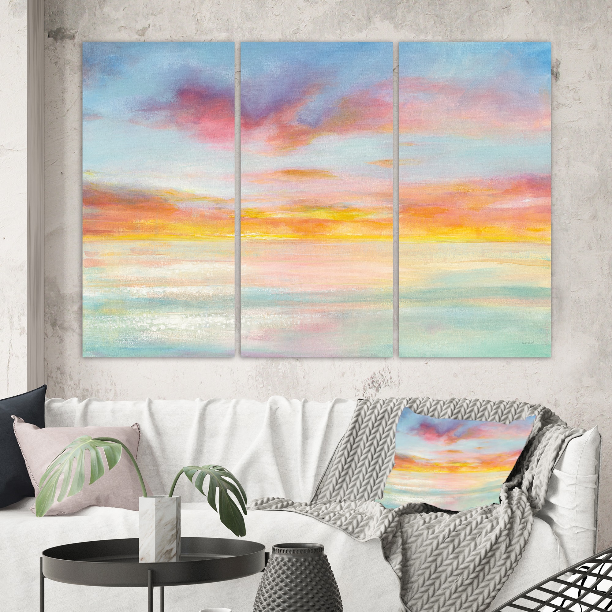 Designart - Pastel Pink And Blue Clouds - Traditional Premium Canvas Wall Art