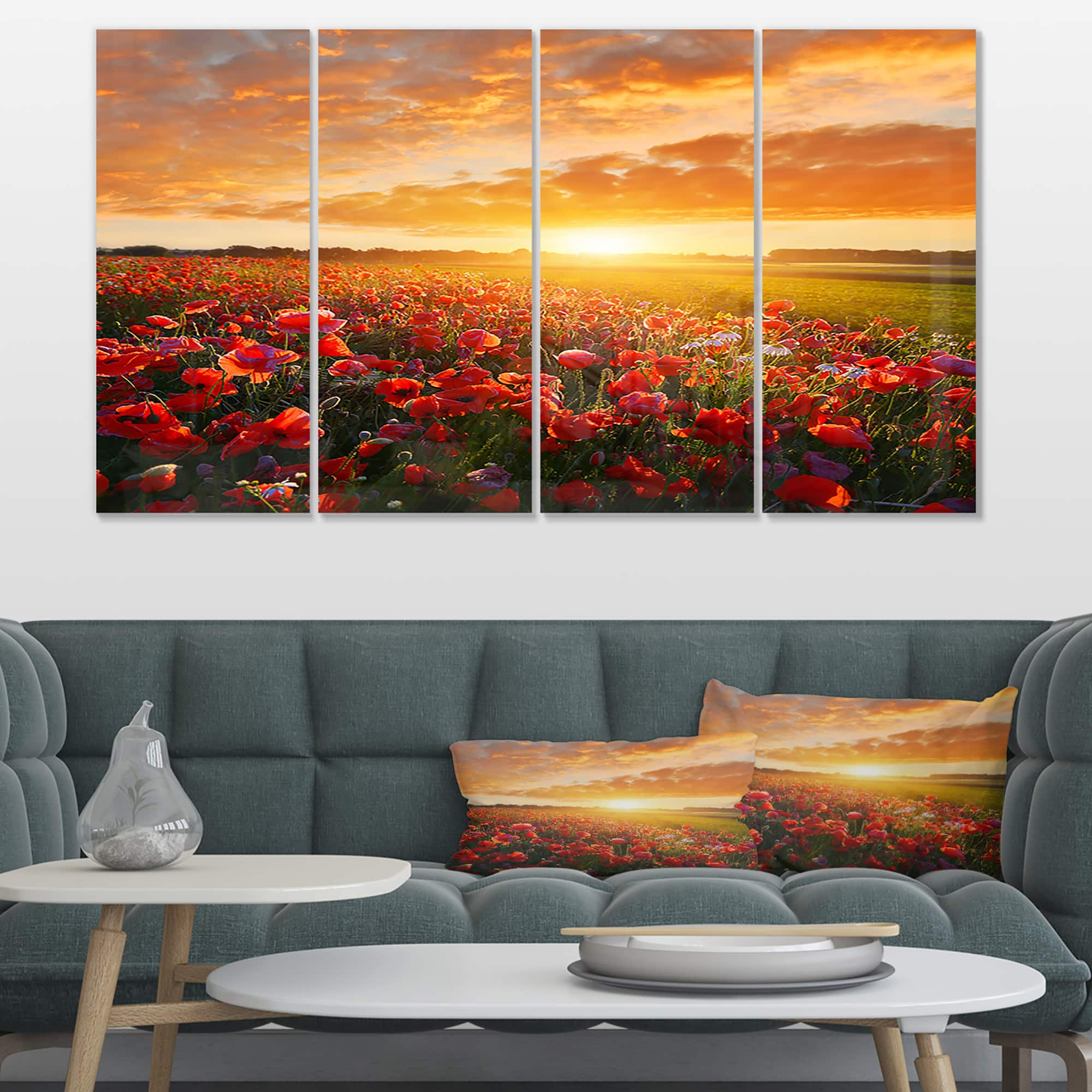 Designart - Beautiful Poppy Field at Sunset