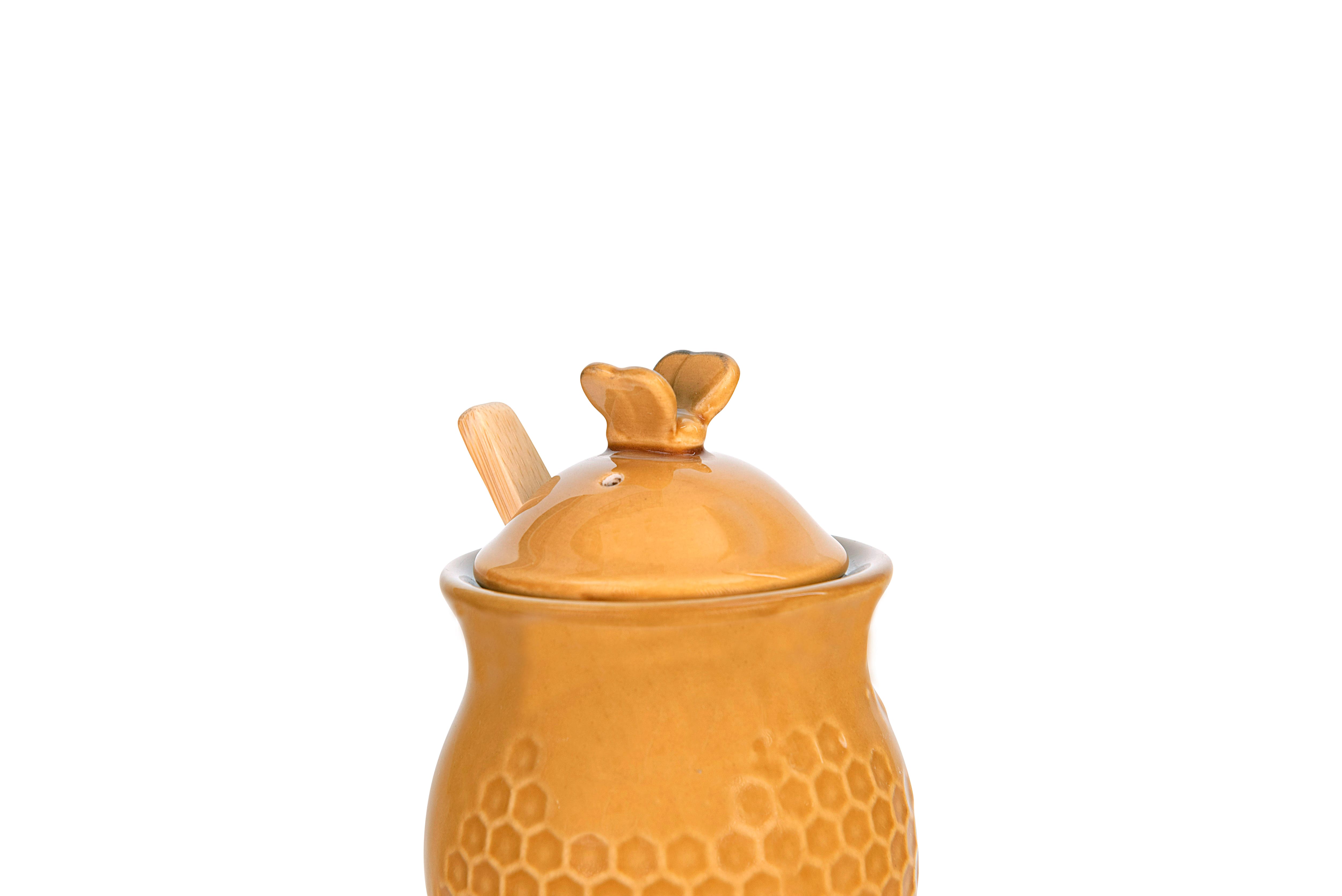 4.5&#x22; Yellow with Decorative Bees Stoneware Honey Jar