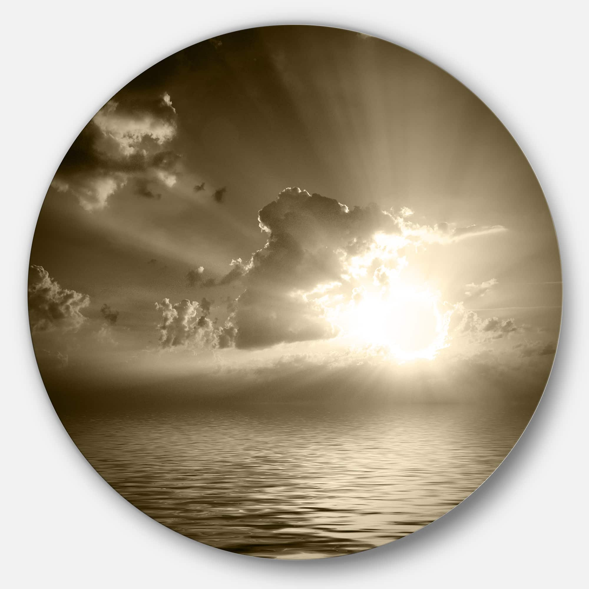 Designart - Sepia Toned Cloudy Sunrise&#x27; Ultra Glossy Landscape Metal Circle Wall Art