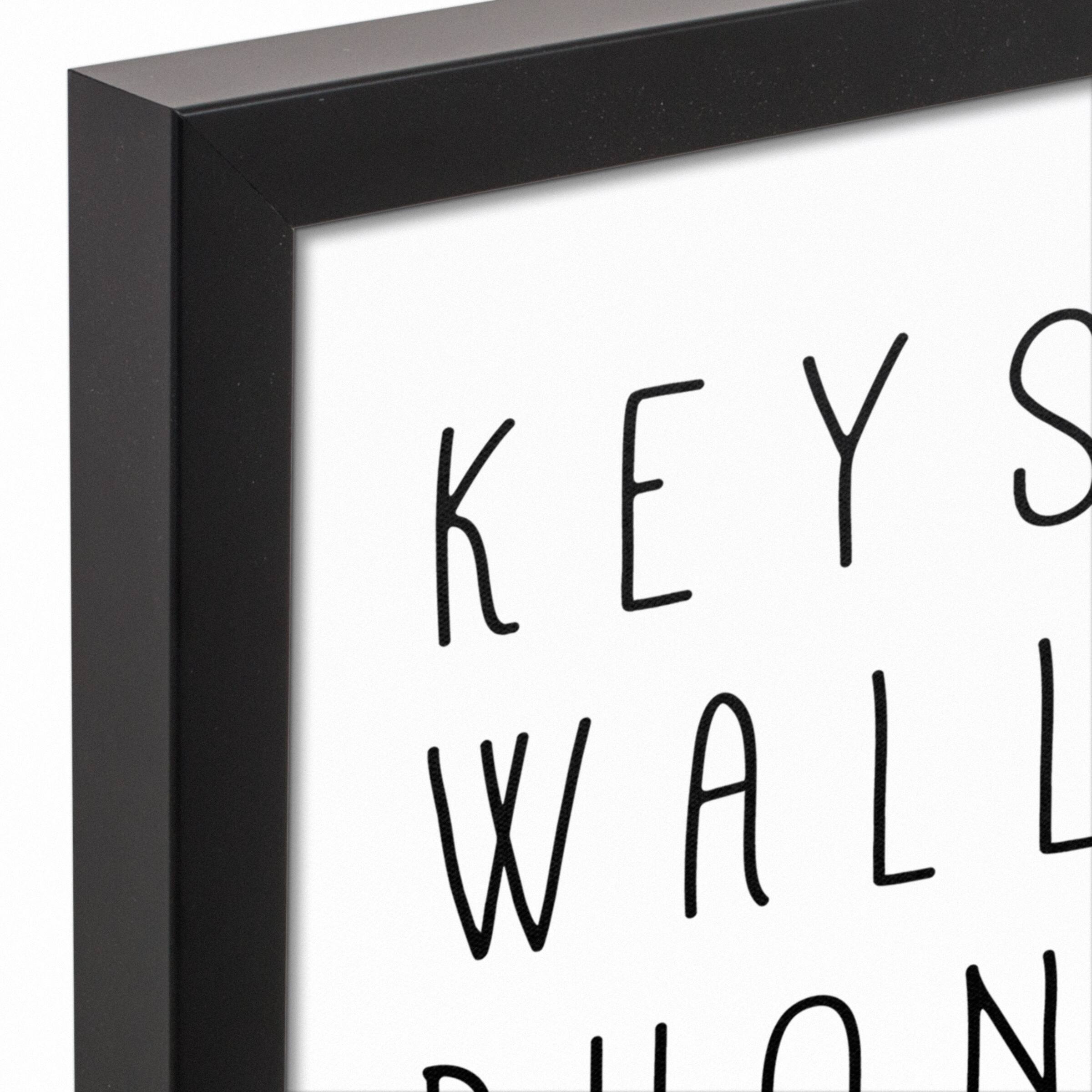 Keys Wallet Phone Kiss 13.73&#x22; x 13.73&#x22; Black Framed Canvas