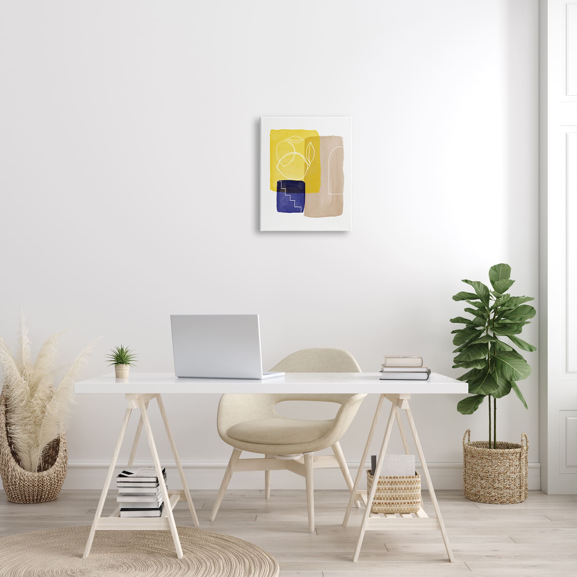 Stupell Industries Modern Line Abstraction over Lemon Pop Shapes Canvas Wall Art
