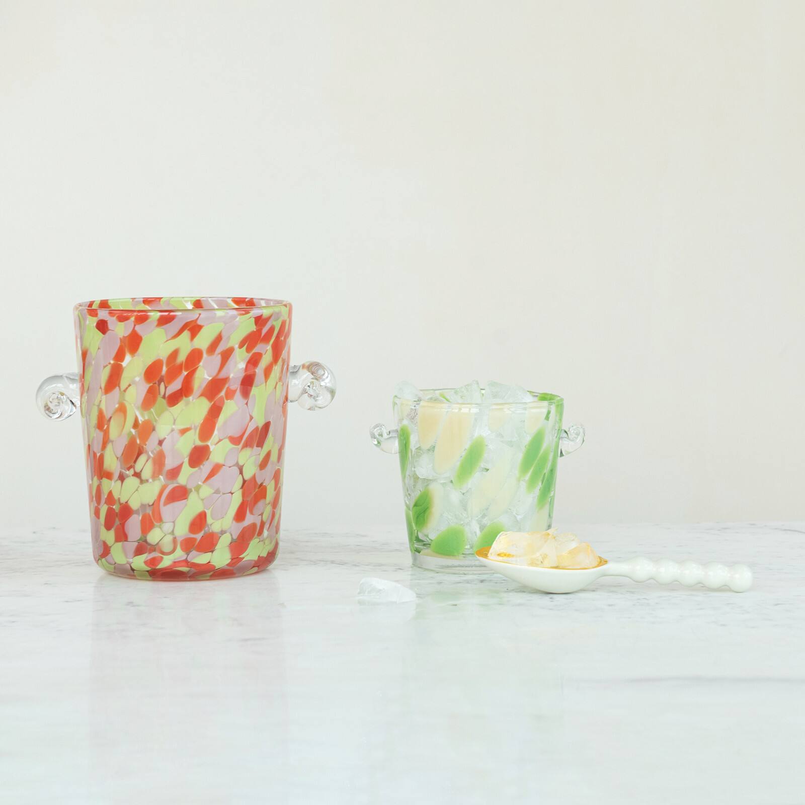 Hello Honey 32-Ounce Confetti Glass Ice Bucket with Handles, Yellow and Green