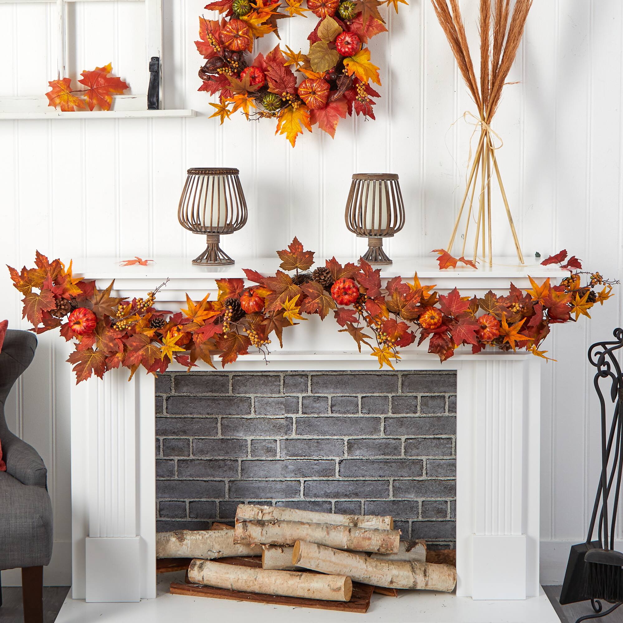 6ft. Autumn Maple Leaf, Pumpkin, Gourd & Berry Fall Garland