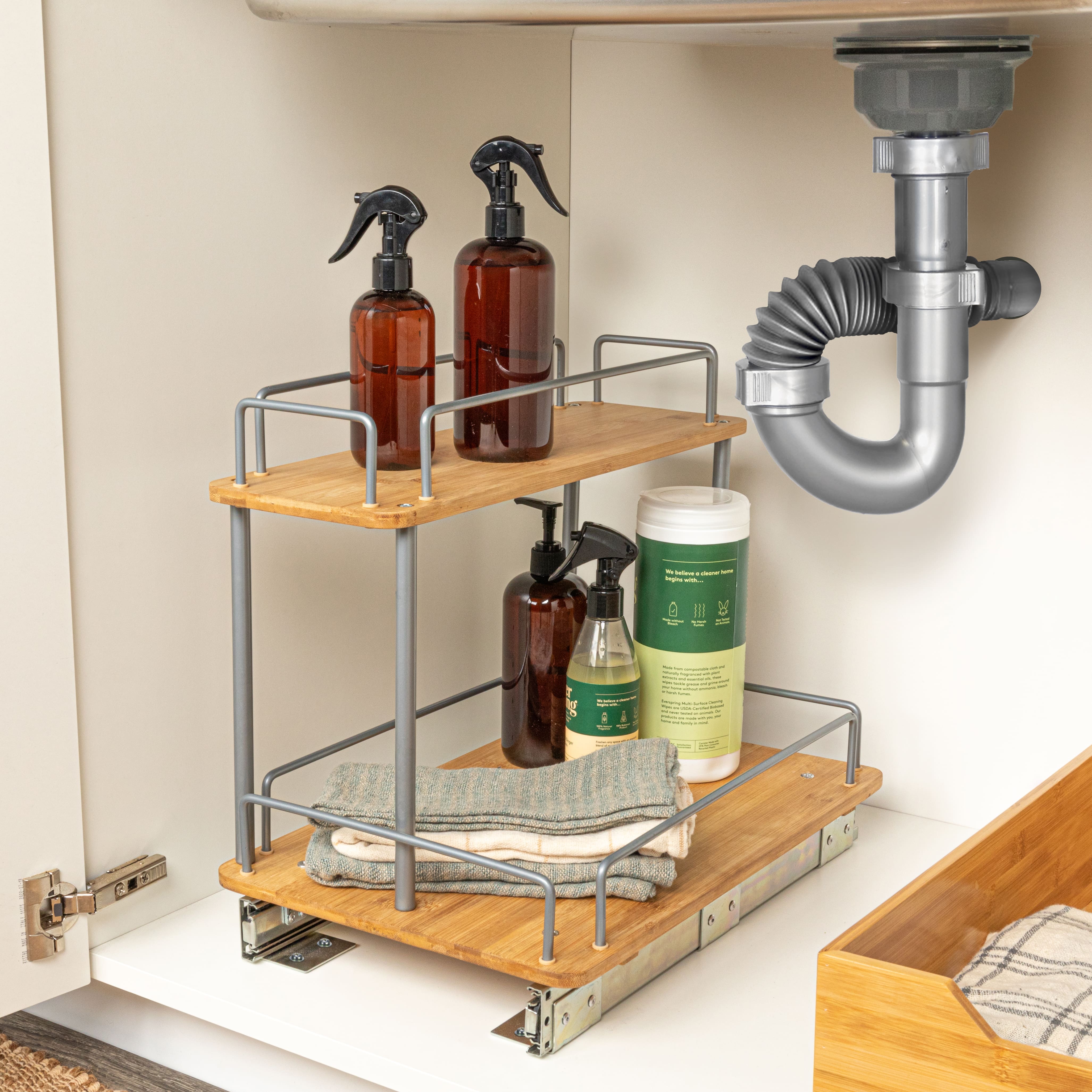 Household Essentials Glidez Wood 2-Tier Cabinet Organizer
