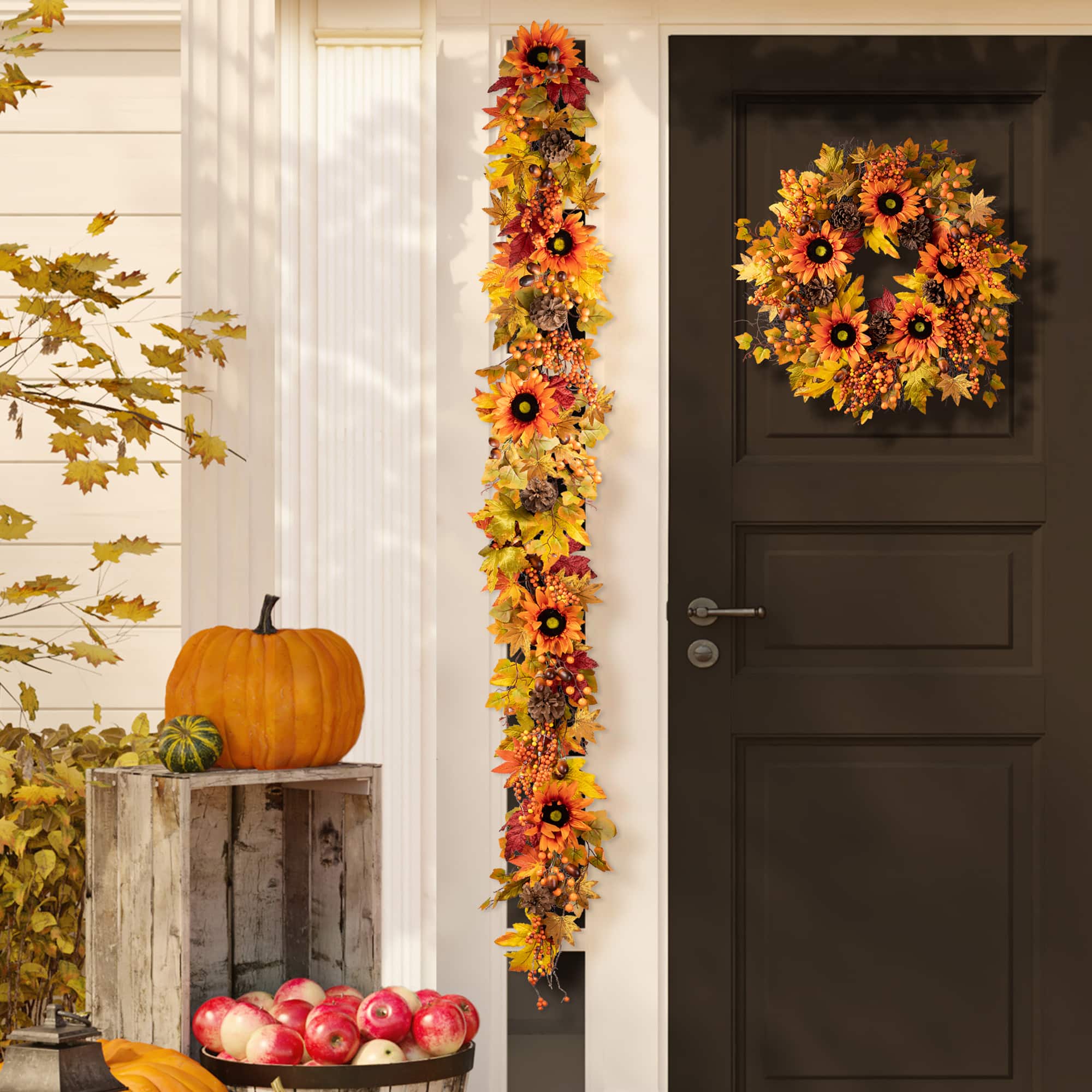 Glitzhome® 6ft. Fall Sunflower, Maple Leaf & Berry Garland