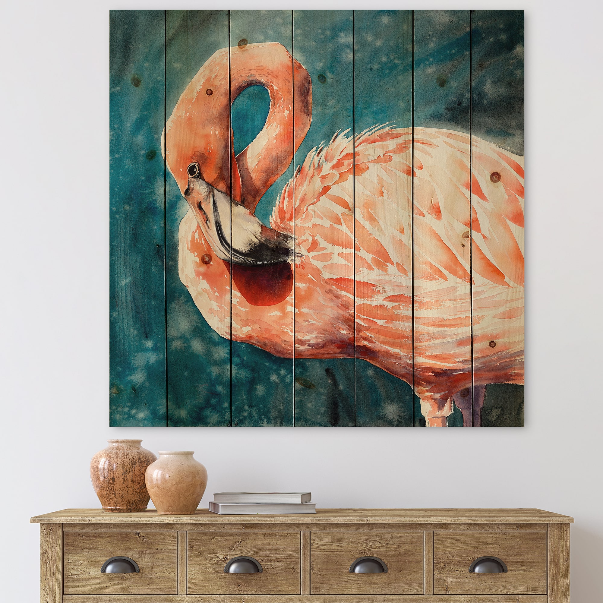 Designart - Pink Flamingos In Blue Water II